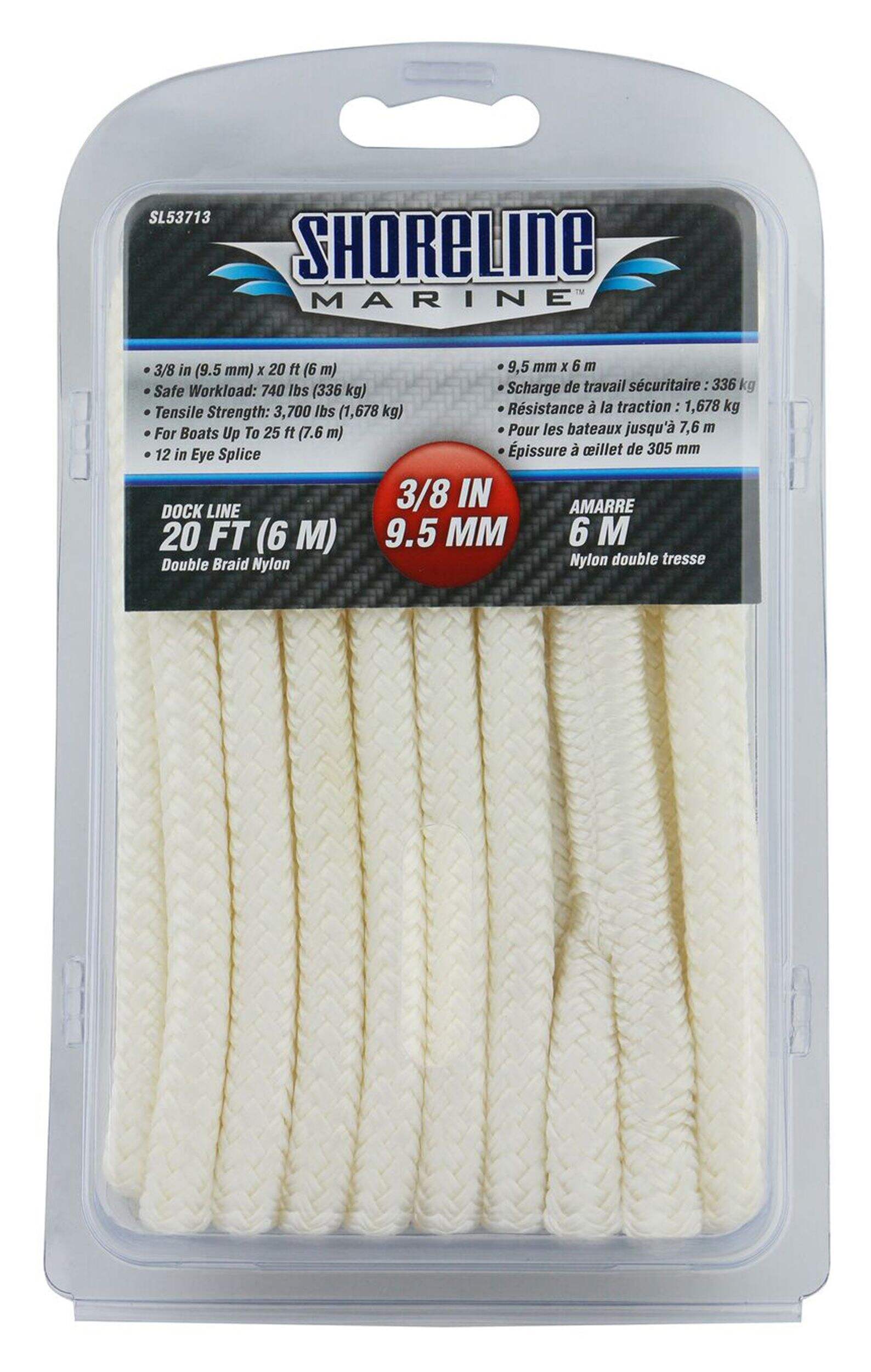 Ligne d’amarre en nylon Blueline Premium, blanc, 3/8 po Front_Flat