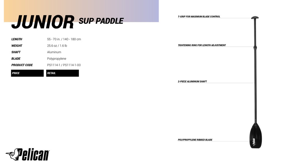 Pelican Junior Aluminum StandUp Paddle Board Paddle, Black, 55in
