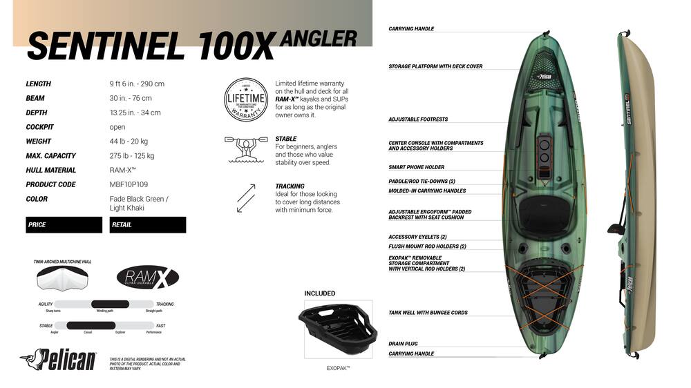 Pelican Sentinel 100X Angler Fishing Kayak | Canadian Tire