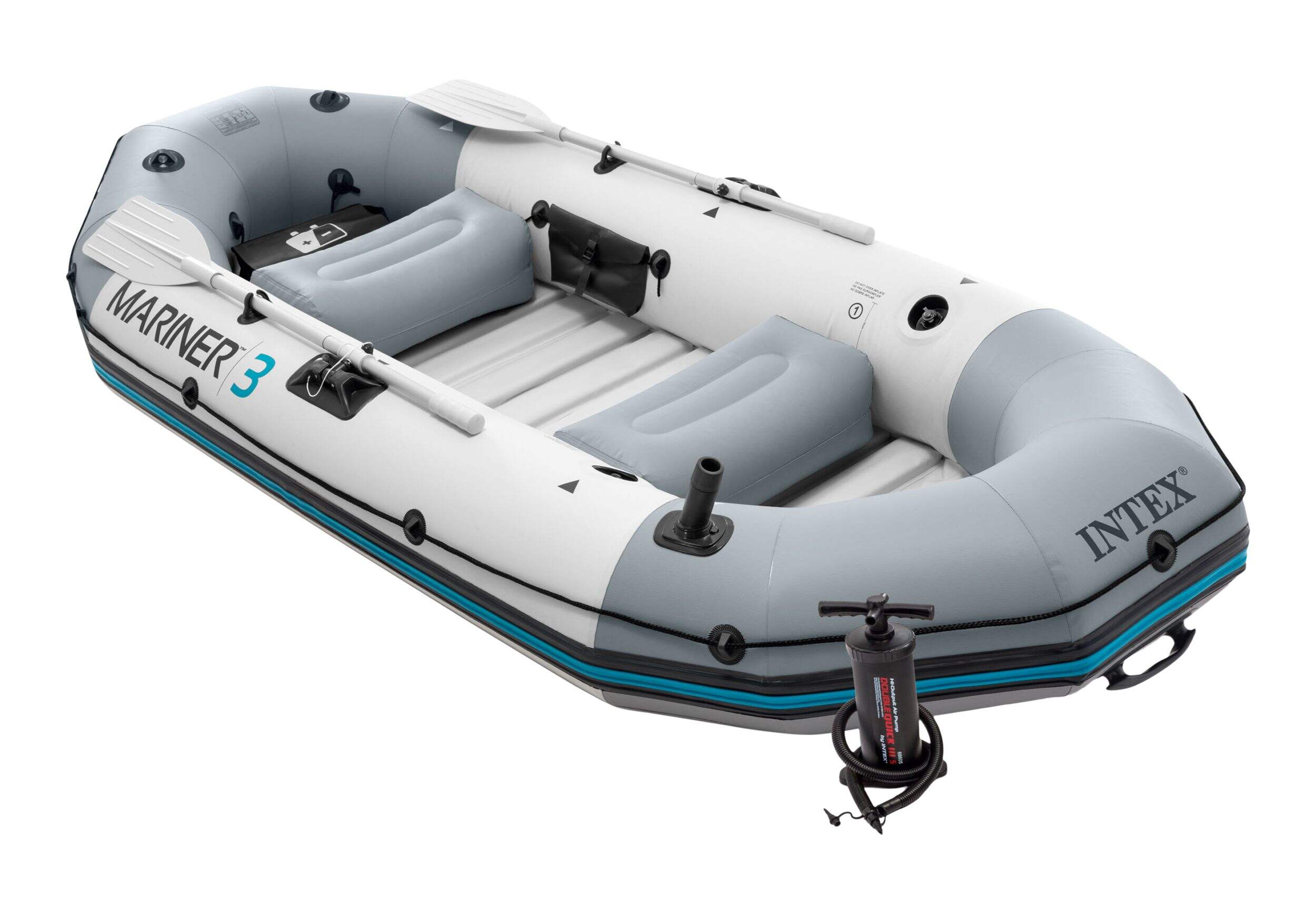Ensemble de bateau gonflable Intex Mariner pour 3 personnes avec rames et sac de transport, gris Front_Three_Fourths_Angled_Right