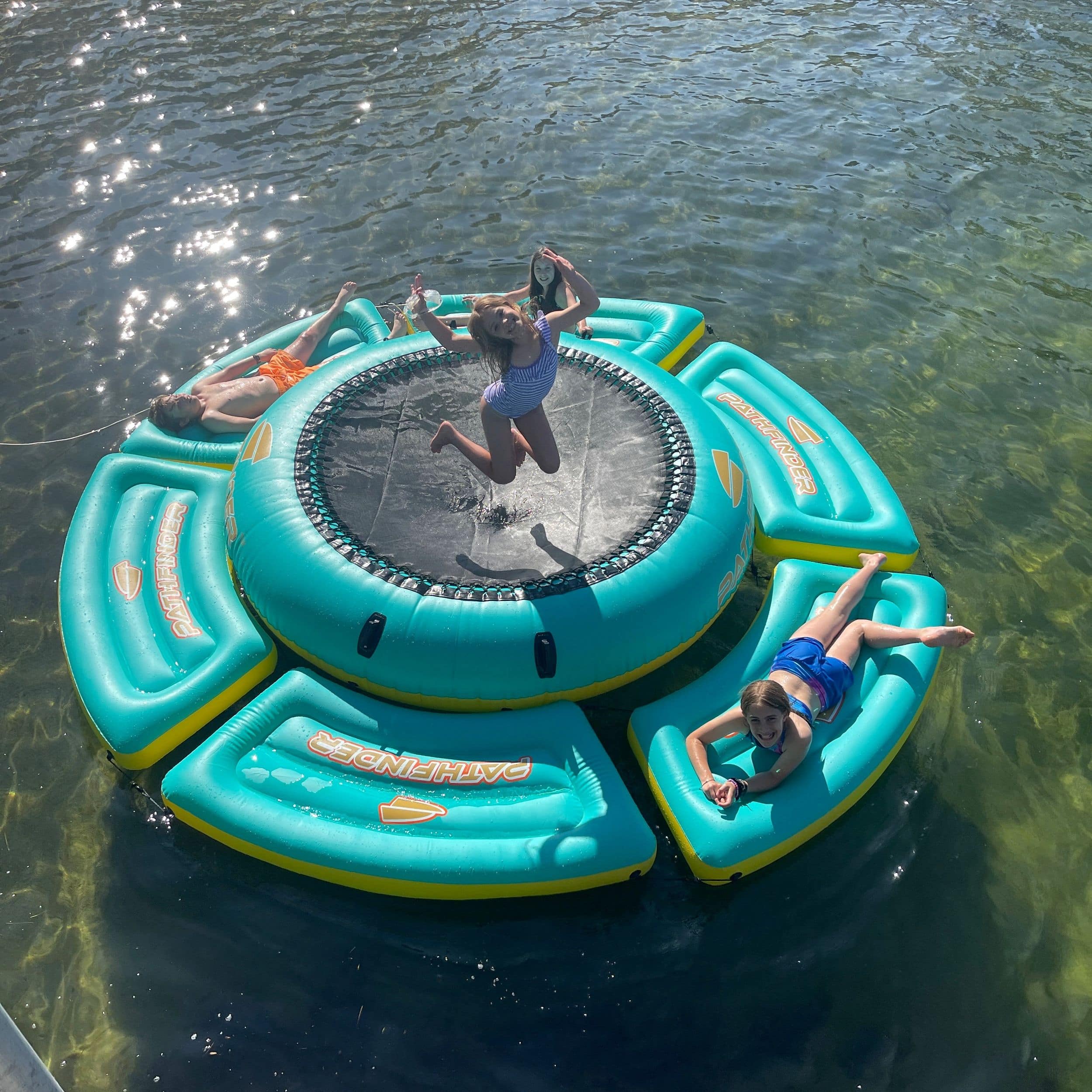 Trampoline water outlet float