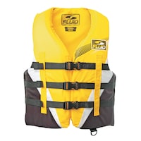 Fluid Adult Universal 3-Buckle PFD/Life Jacket, Black & Yellow, Assorted Sizes
