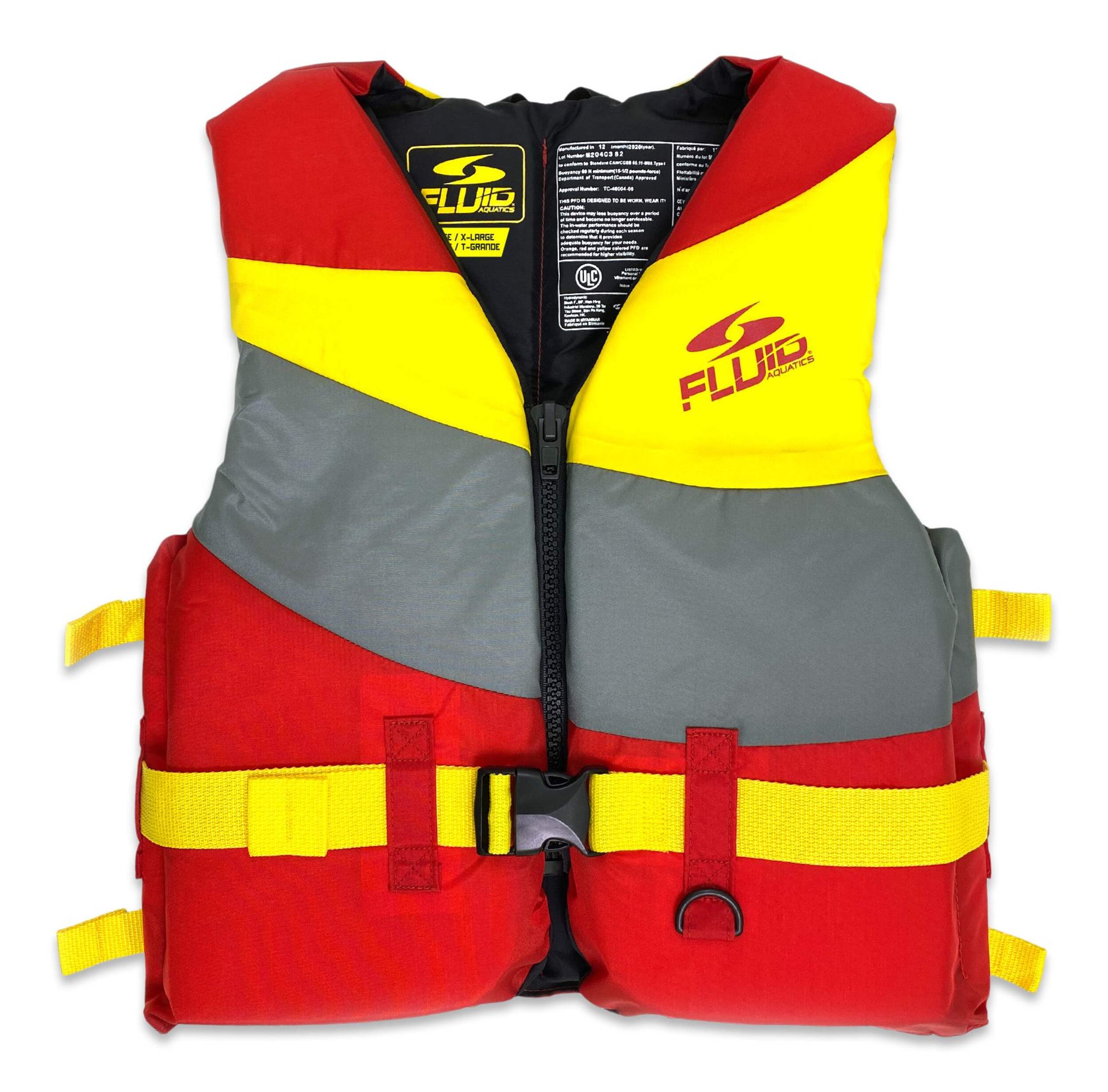 Fluid Deluxe Adult Nylon PFD/Life Jacket, Assorted Colours, Large/X-Large Front_Flat