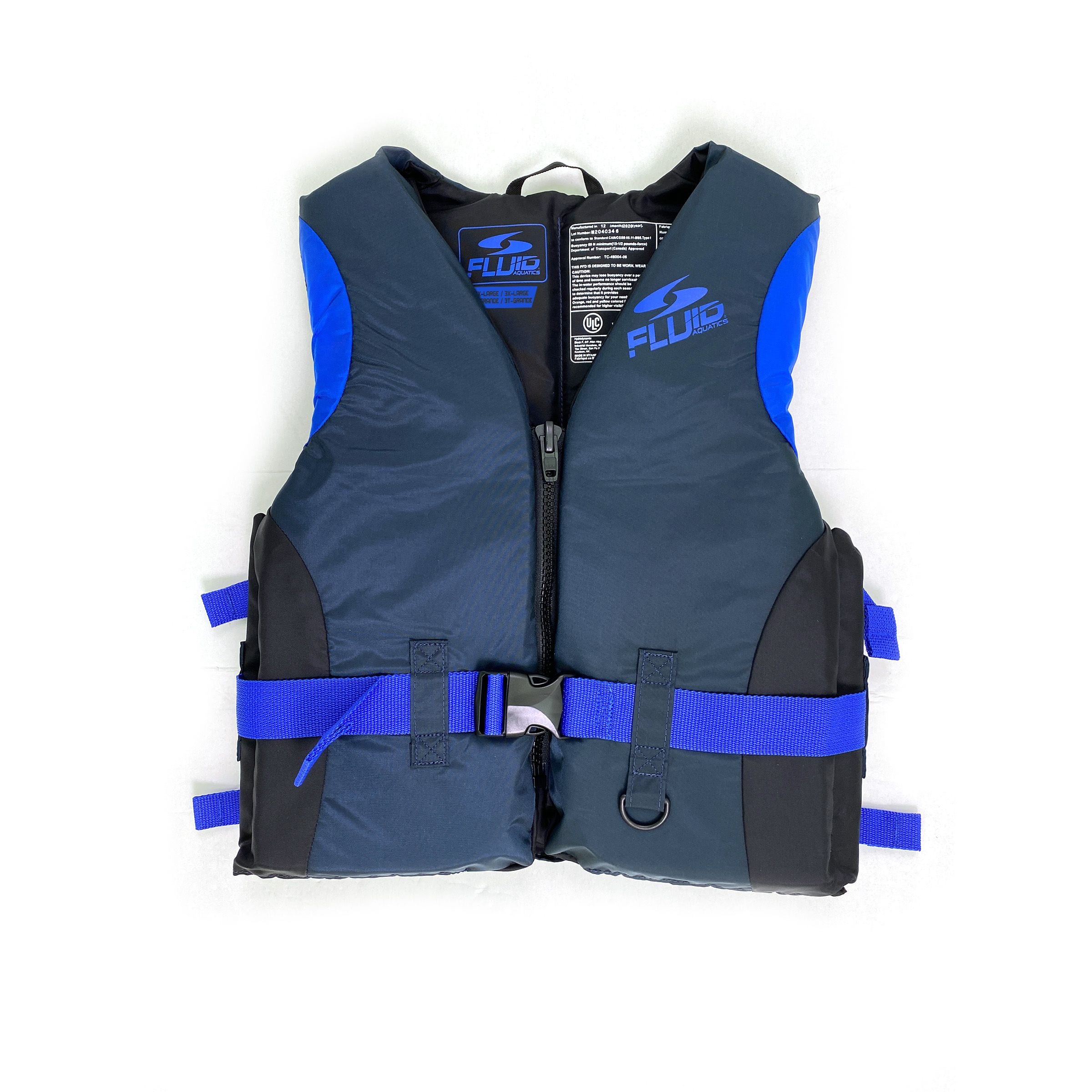 Fluid Deluxe Adult Nylon PFD/Life Jacket, Assorted Colours, XX-Large ...