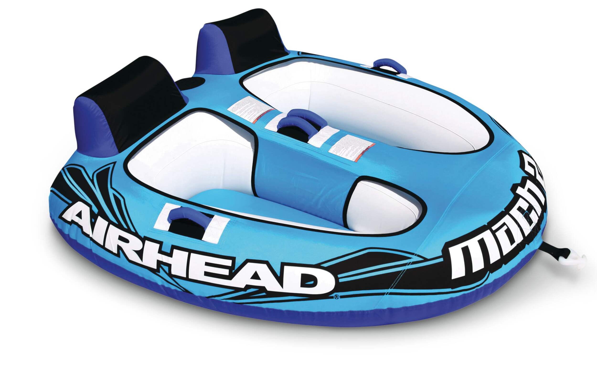 Airhead Mach 2 Inflatable Water Boating 2-Rider Towable Tube, Blue Front_Three_Fourths_Angled_Right