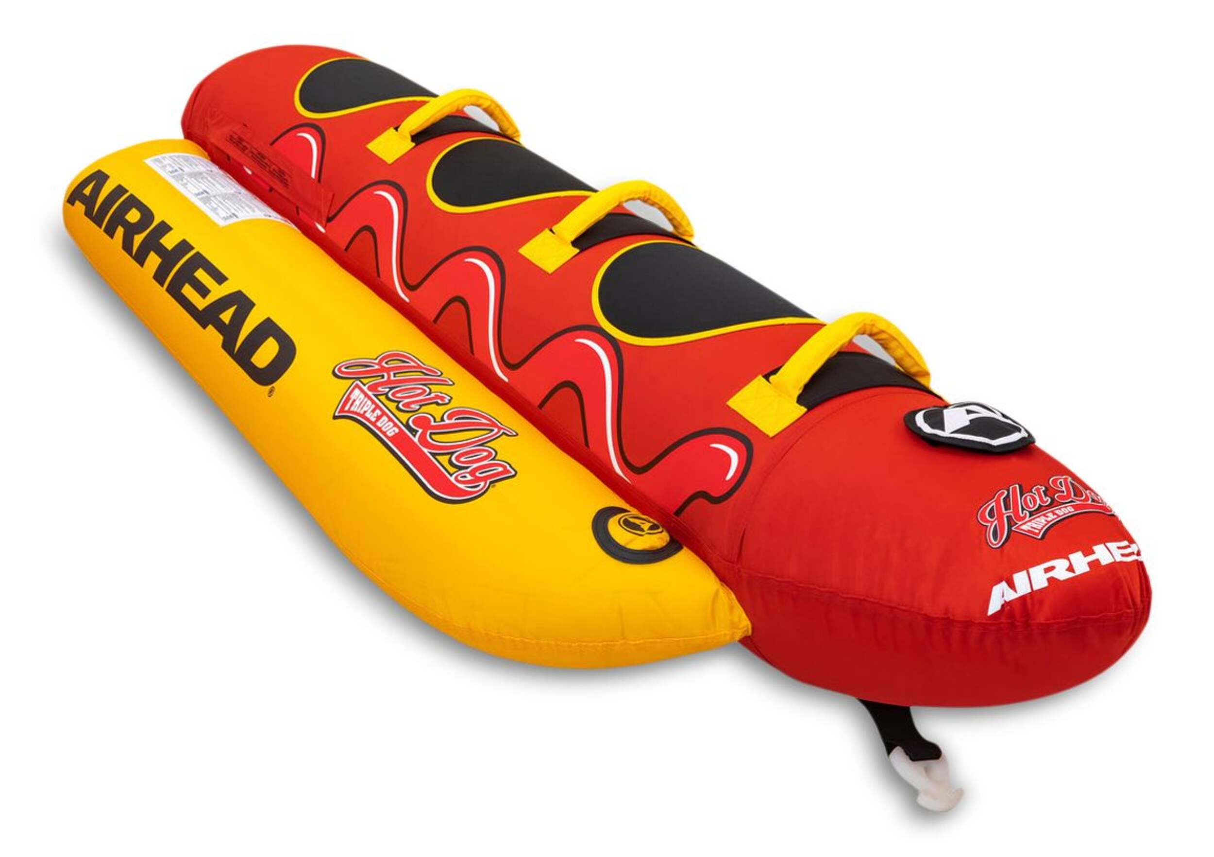 Airhead Hot Dog Air-pump Inflatable Water Boating 3-Rider Towable Tube, Red Front_Angled_Right