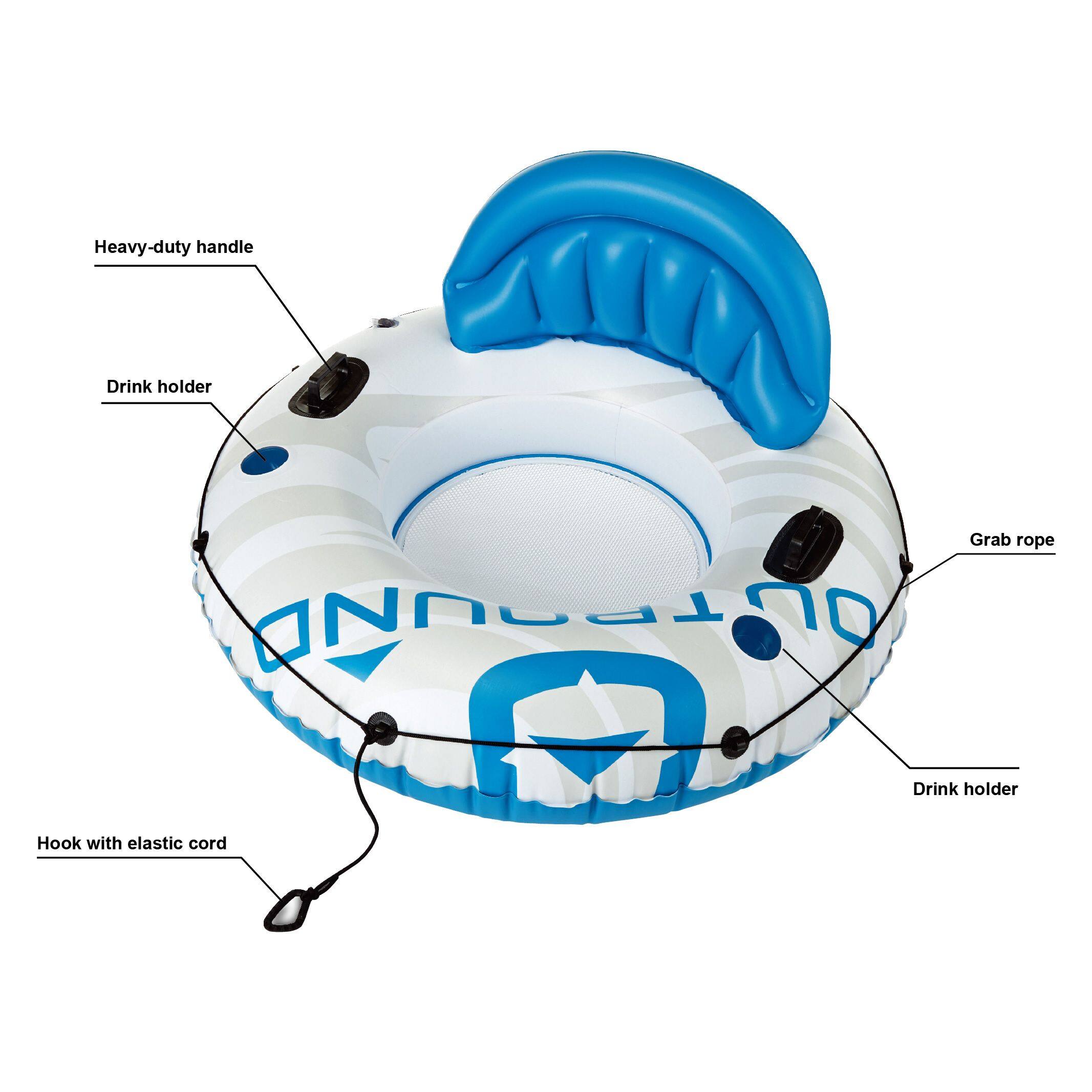 Outbound Inflatable Floating River/Lake Connectable 1-Person Tube/Ring,  White/Blue, 51-in