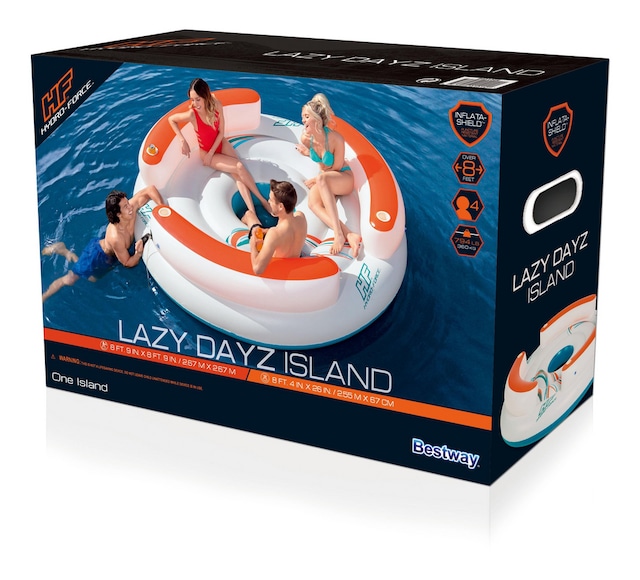 HydroForce™ Lazy Dayz Inflatable Floating River/Lake 6Person Party Island w/Cupholders & Back