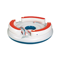 HydroForce™ Lazy Dayz Inflatable Floating River/Lake 6-Person Party Island w/Cupholders and Back Rest, White/Orange/Blue Front_Elevated