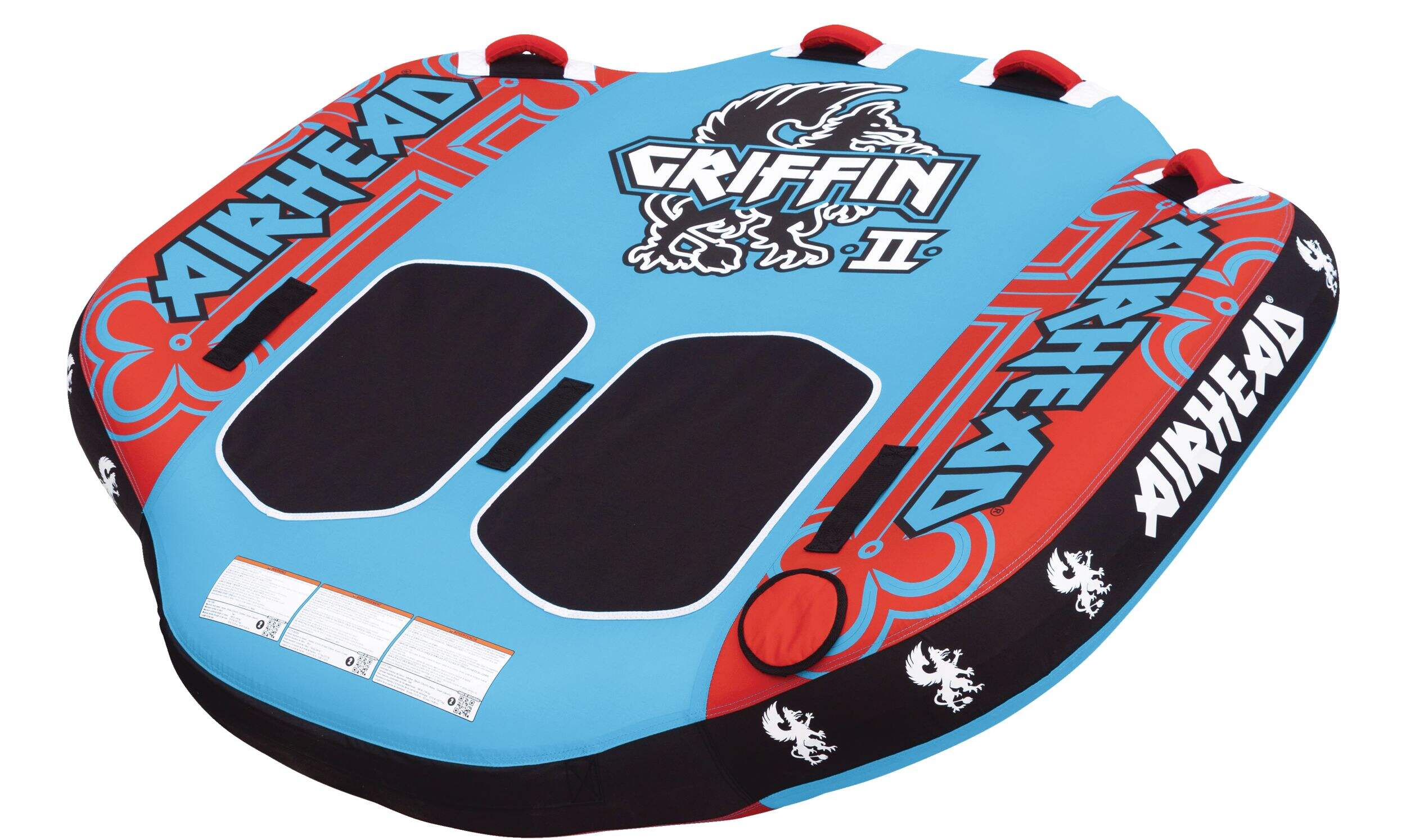 Airhead Griffin 2 Air-Pump Inflatable Water Boating 2-Rider Towable Tube, Blue/Red Front_Angled_Left