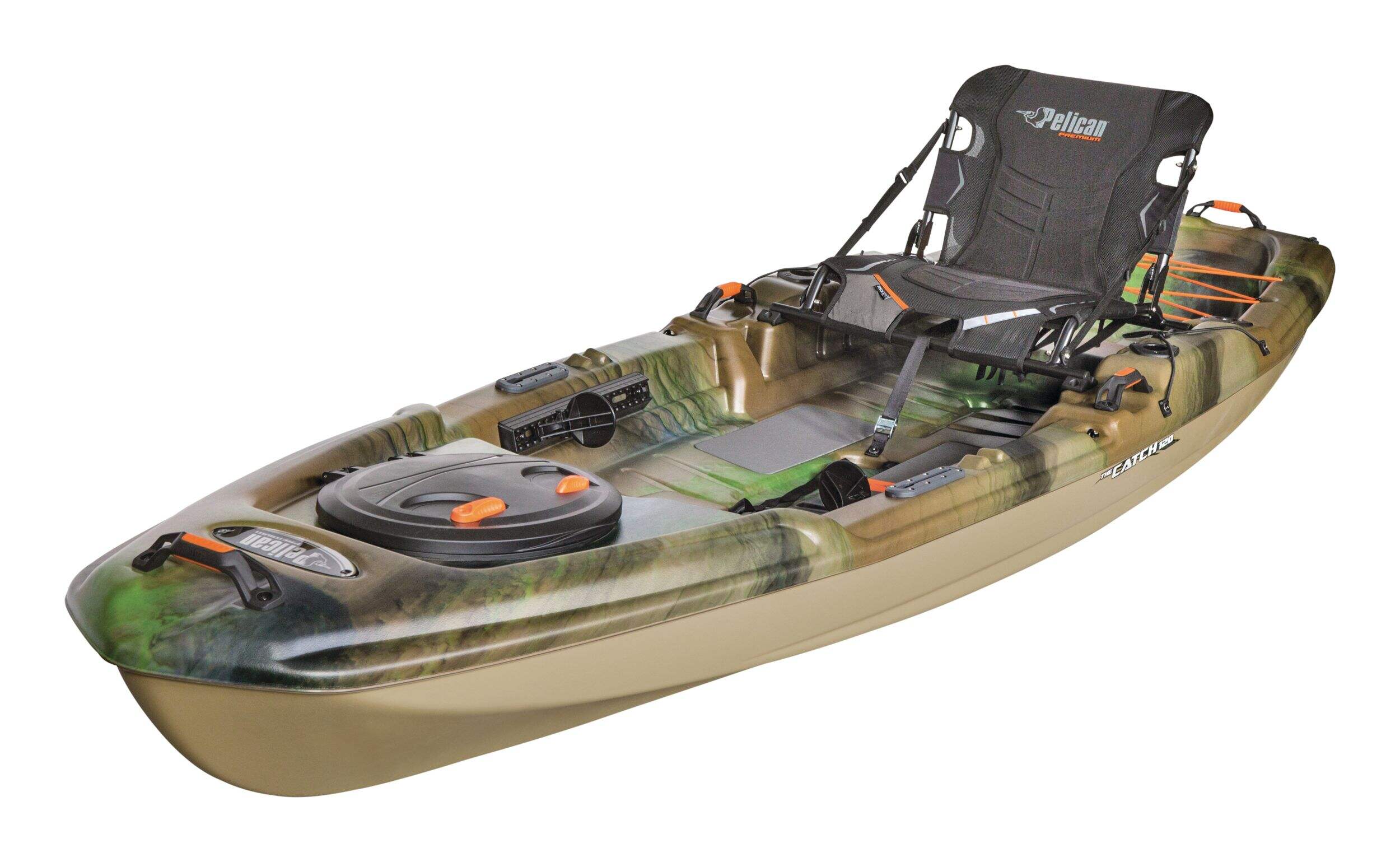 Pelican The Catch 120 FIshing 1-Person Kayak, Olive Camo/Light Khaki, 11.8-ft Front_Three_Fourths_Angled_Left