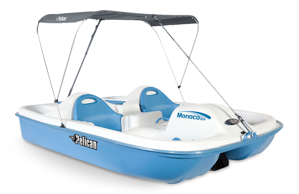 Pelican Monaco DLX 5-Person Pedal Boat w/Canopy, White/Blue Azure, 7.5-ft