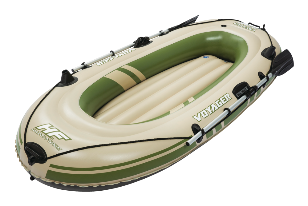 Bestway Hydro-Force Voyager 300 Inflatable River Boat w/Built-in Fishing  Rod Holders, Tan