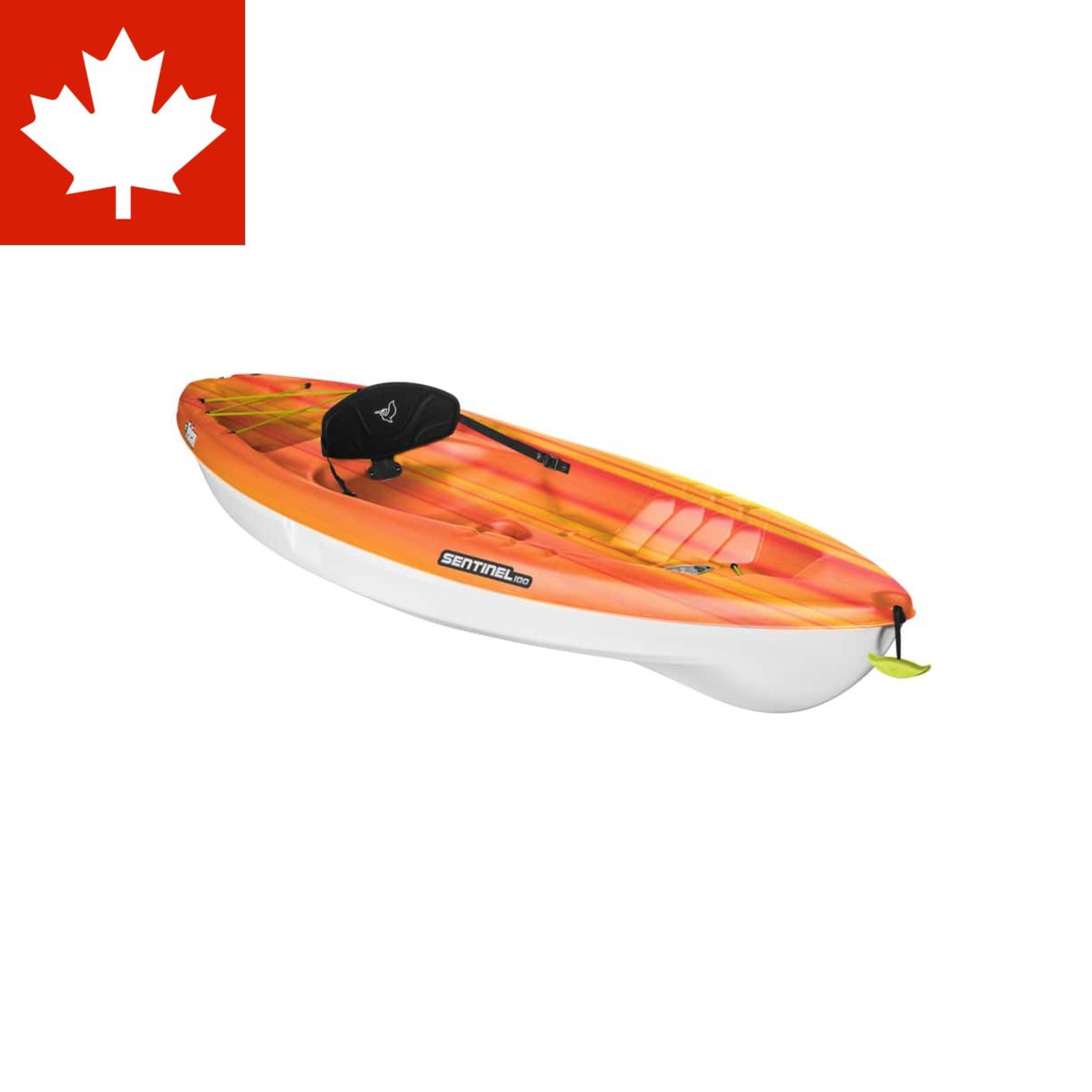Pelican Sentinel 100 Sit-On Kayak, 1-Person, Fade Red/Yellow/White Front_Three_Fourths_Angled_Right