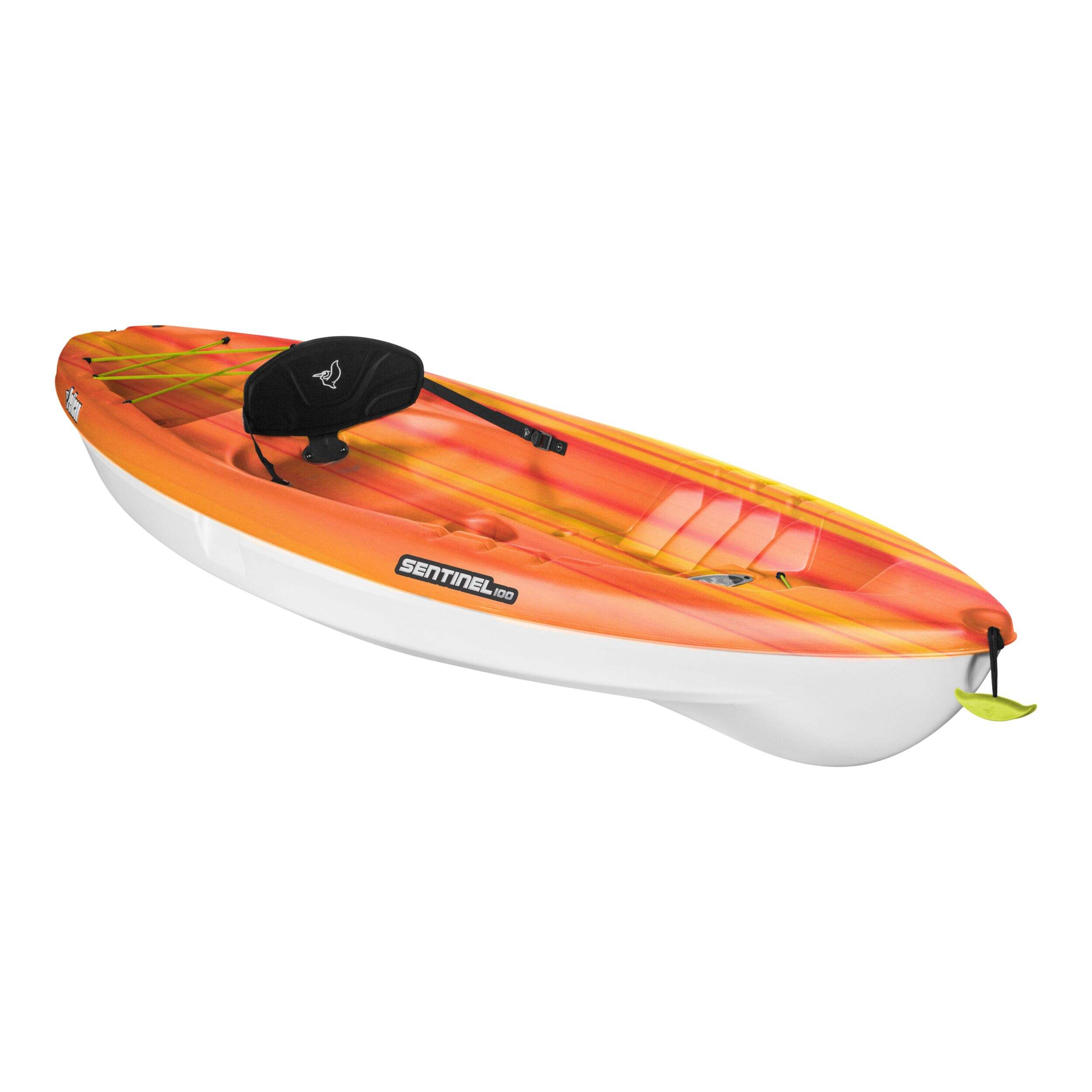 Pelican Sentinel 100 Sit-On Kayak, 1-Person, Fade Red/Yellow/White Front_Three_Fourths_Angled_Right