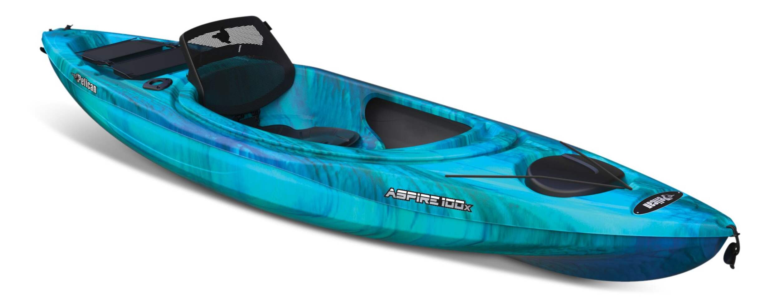 Pelican Aspire 100X Sit-In Kayak, 1-Person, Aquamarine/White Front_Three_Fourths_Angled_Right