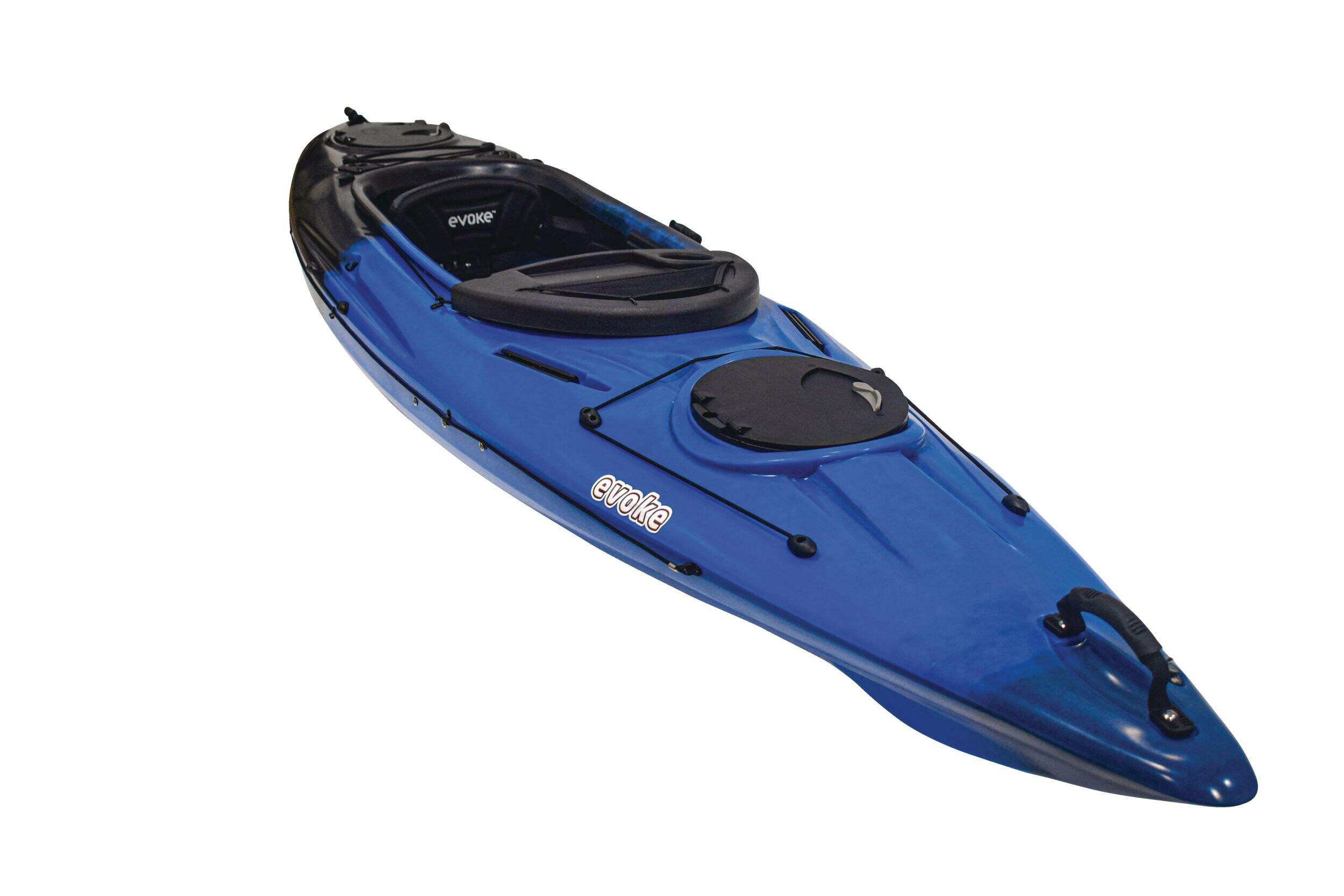 Evoke Algonquin Sit-in Fishing Kayak, 1-Person, 12-ft, Black Blue Front_Three_Fourths_Angled_Right