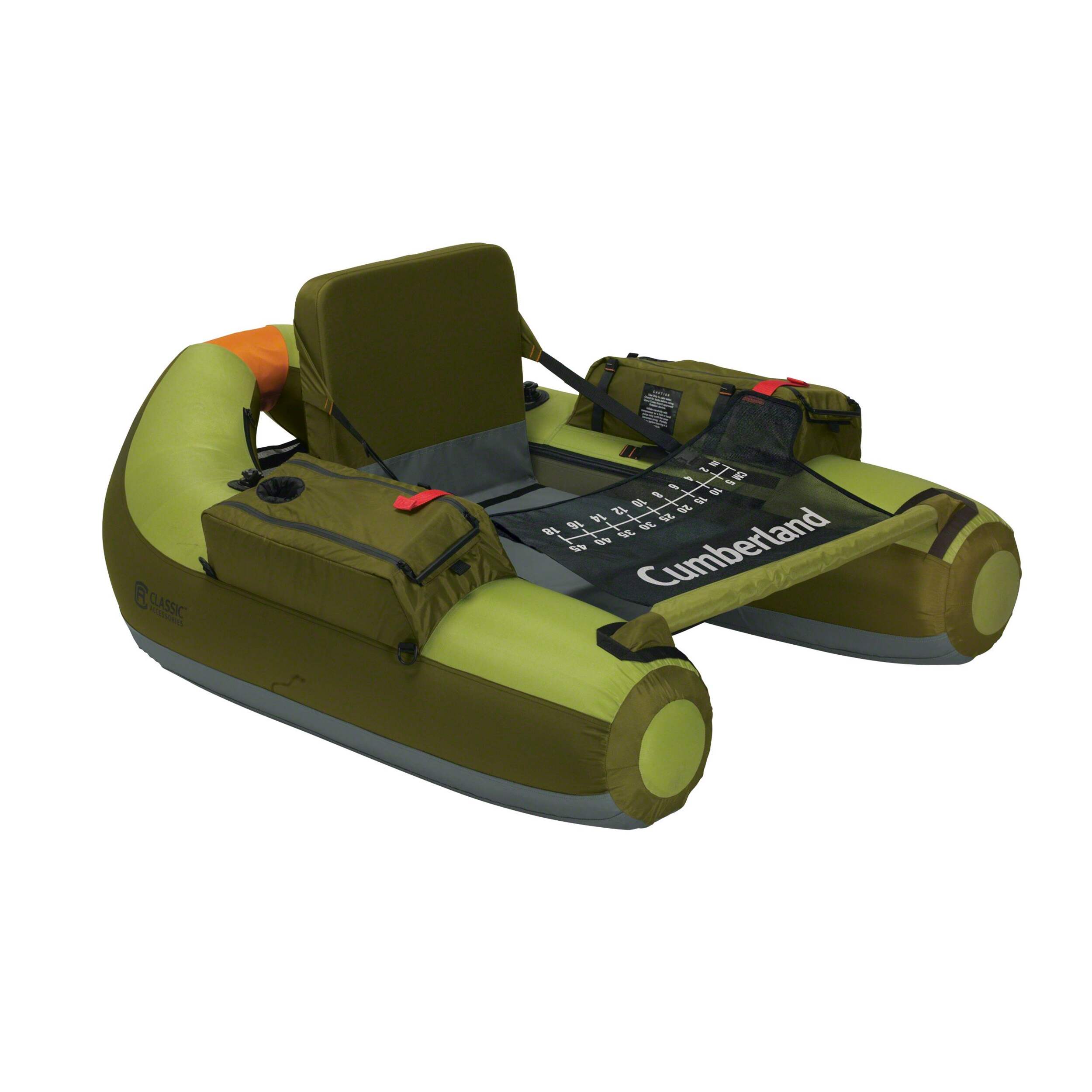 Cumberland 1-Person Inflatable Fishing Float Tube, Green Front_Three_Fourths_Angled_Right