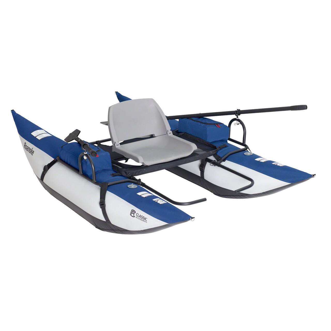 Roanoke 1-Person Inflatable Fishing Pontoon Boat with Steel Tube Frame &  Armrest Storage, Blue