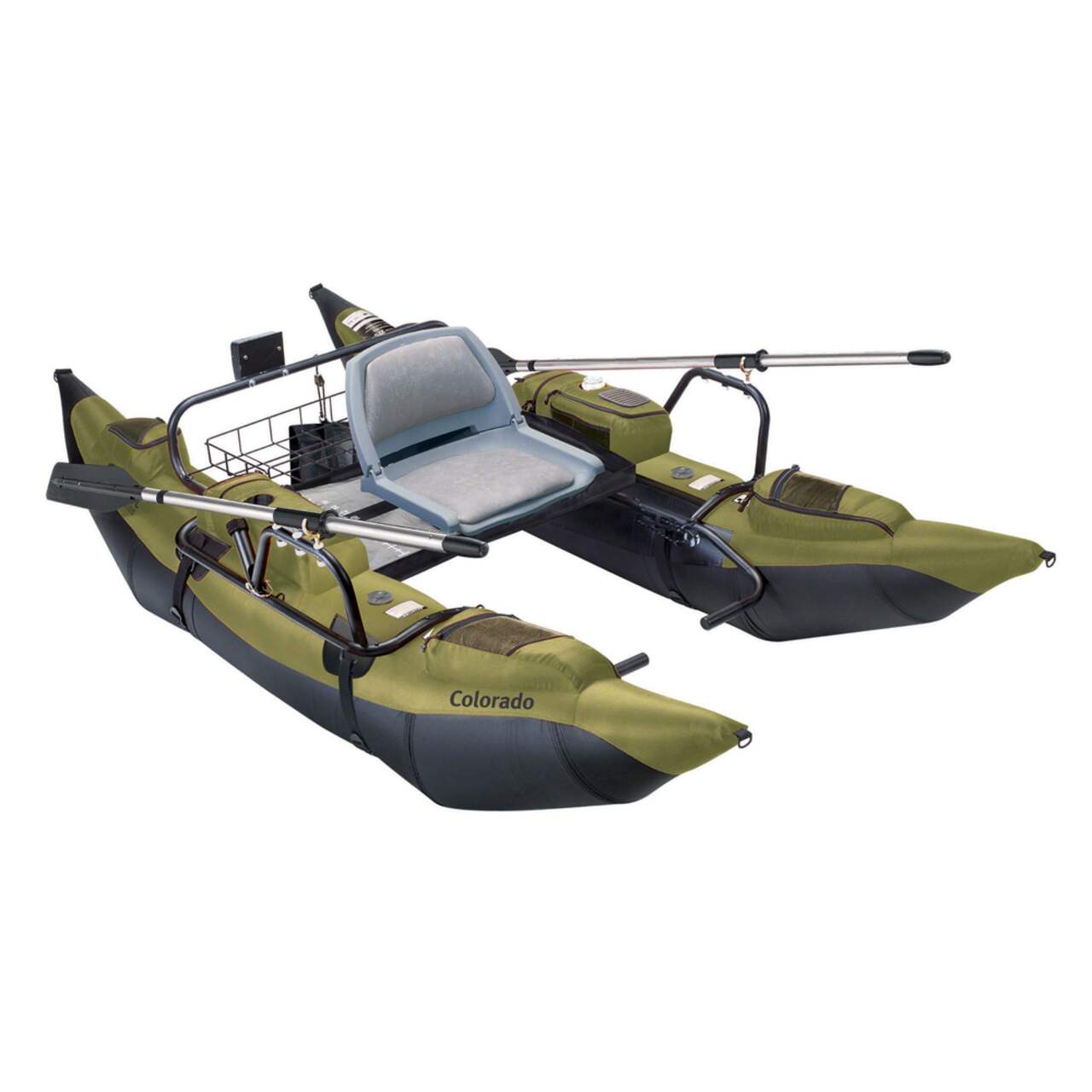 Colorado 1-Person Inflatable Fishing Pontoon Boat with Steel Frame &  Aluminum Oars, Green