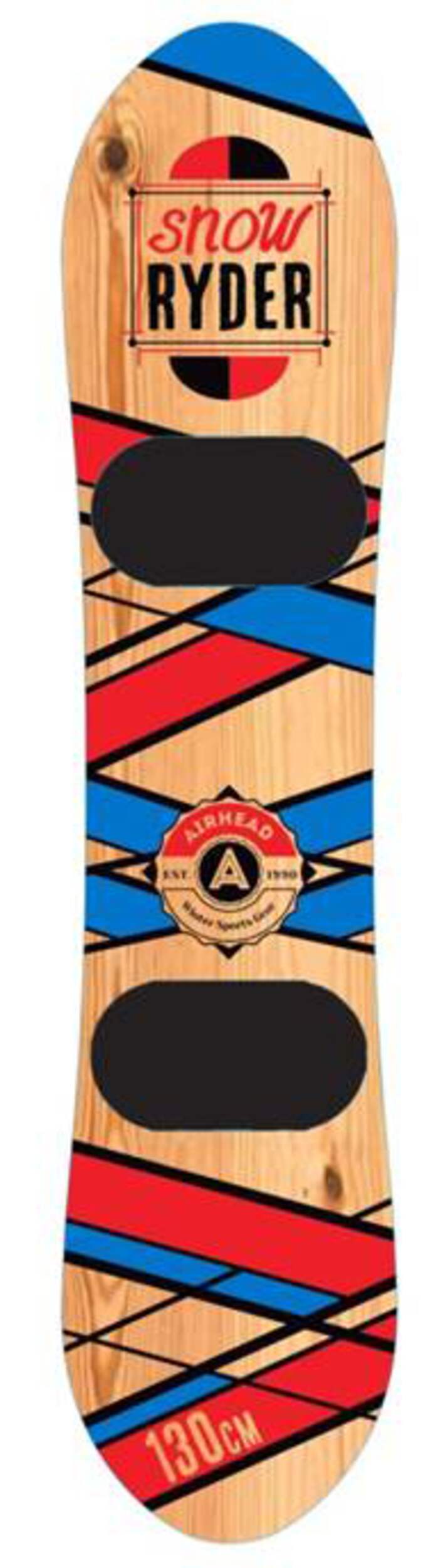 Airhead Snow Ryder Kids' Hardwood Snowboard With Adjustable Velcro Bindings For Beginners, 130cm Overhead_Flat