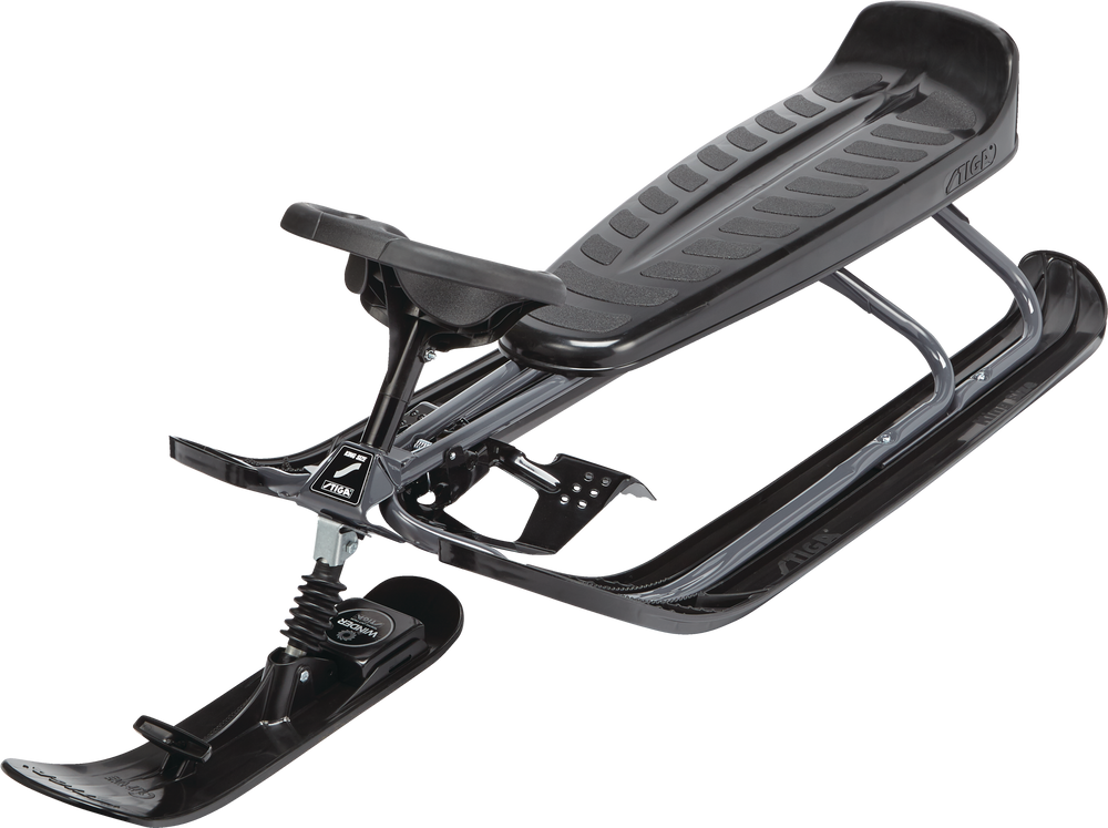 Stiga GT King Size Kids' 2Person Winter Snow Racer Sled w/ Steering Wheel & Brakes, Black