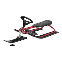 Stiga GT Kids' 1-Person Winter Snow Racer Ski Sled w/ Steering Wheel & Brakes, Red, Ages 5+ Front_Angled_Left