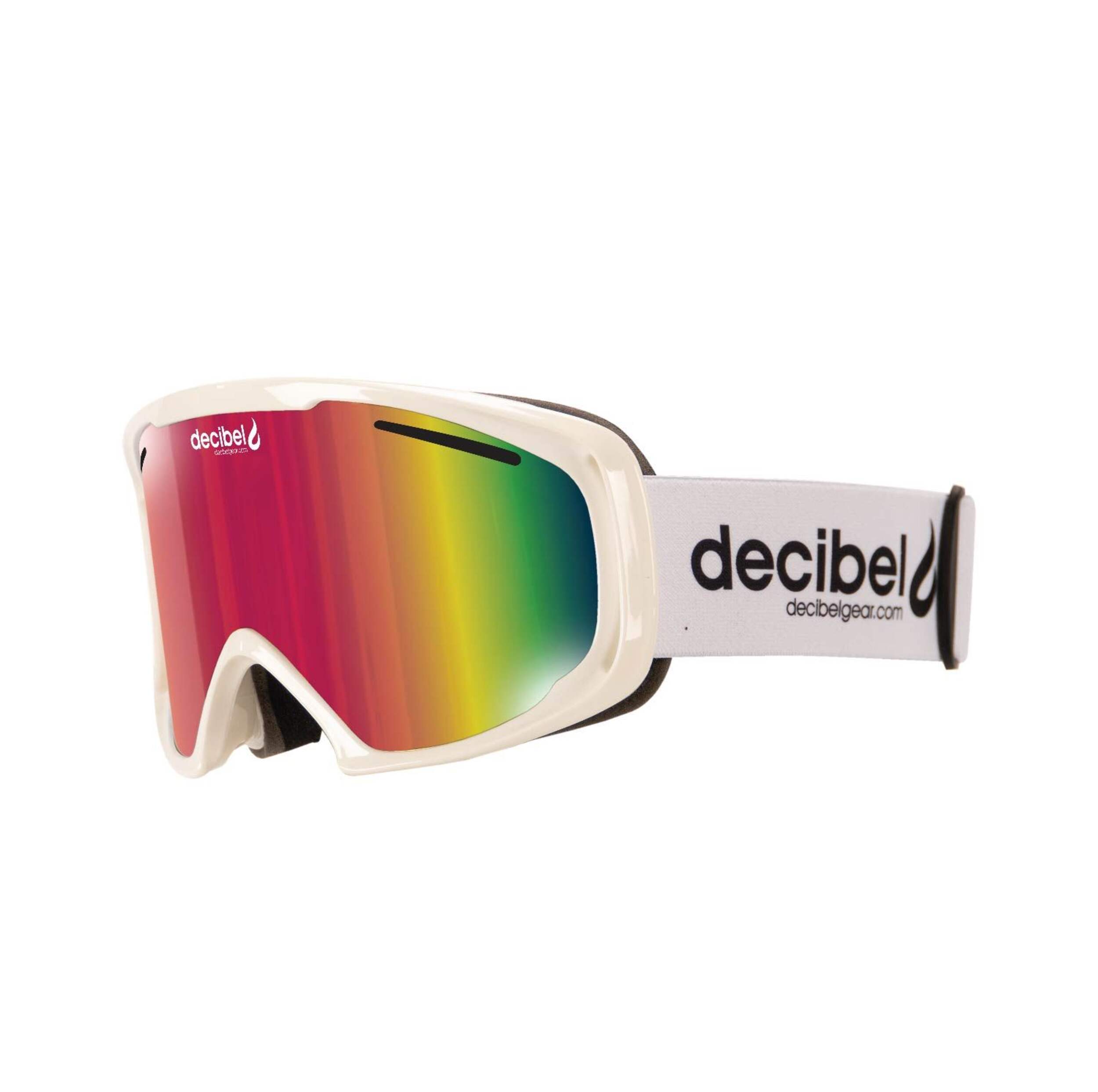 Decibel Men's/Women's Ski/Snowboard Goggles, Anti-Fog Lens & UV Protection, White, X-Large Front_Three_Fourths_Angled_Left
