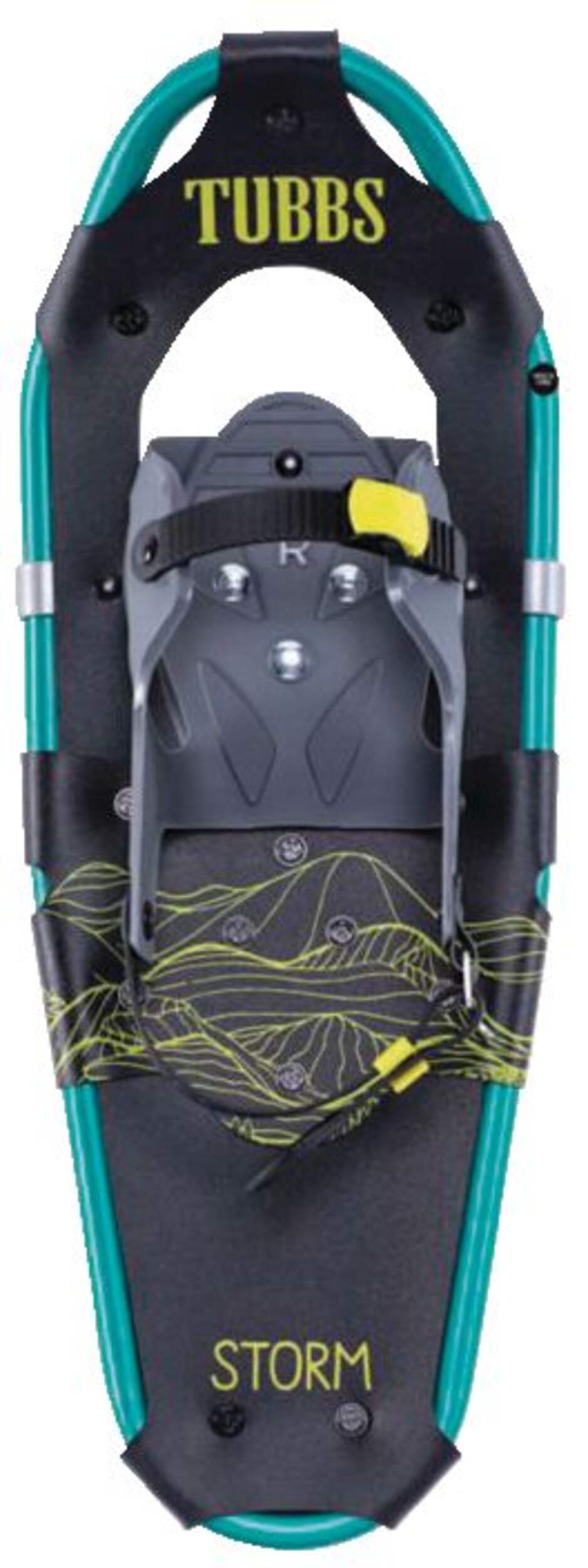 Tubbs Storm Kids' Lightweight Aluminium Snowshoes w/ Adjustable Bindings, Green, 19-In Overhead_Flat