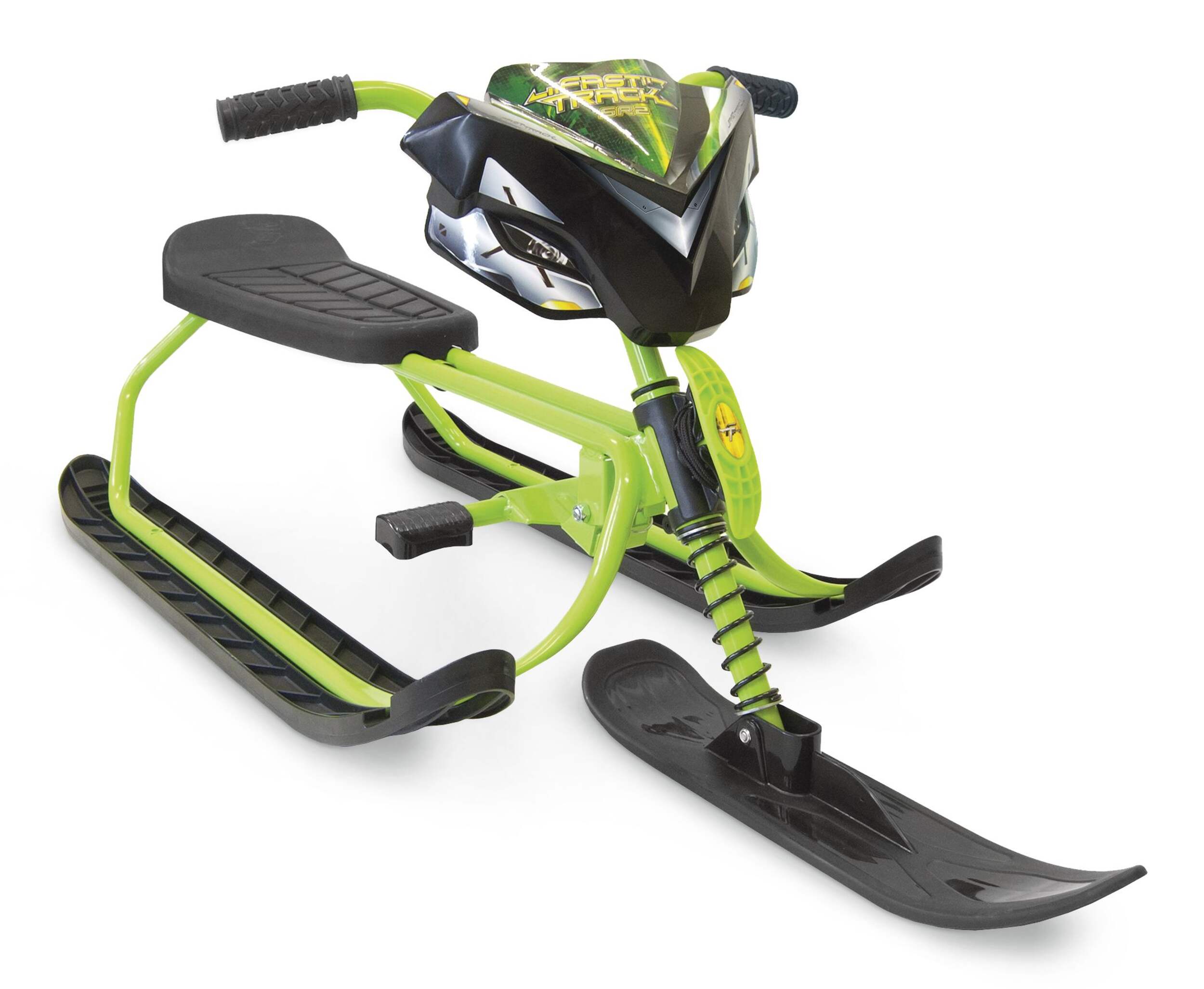 Snow Runner Bike Kids' 1-Person Metal Winter Snow Racer Ski Sled w/ Steering & Brakes Front_Three_Fourths_Angled_Right