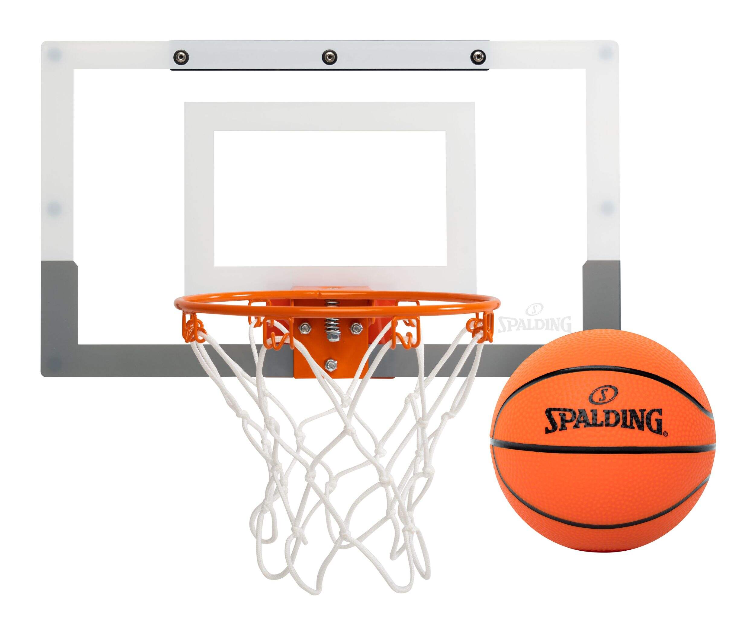 Spalding Slam Jam Indoor Over-the-Door Mounting Mini Basketball Hoop & Net with Ball Front_Flat