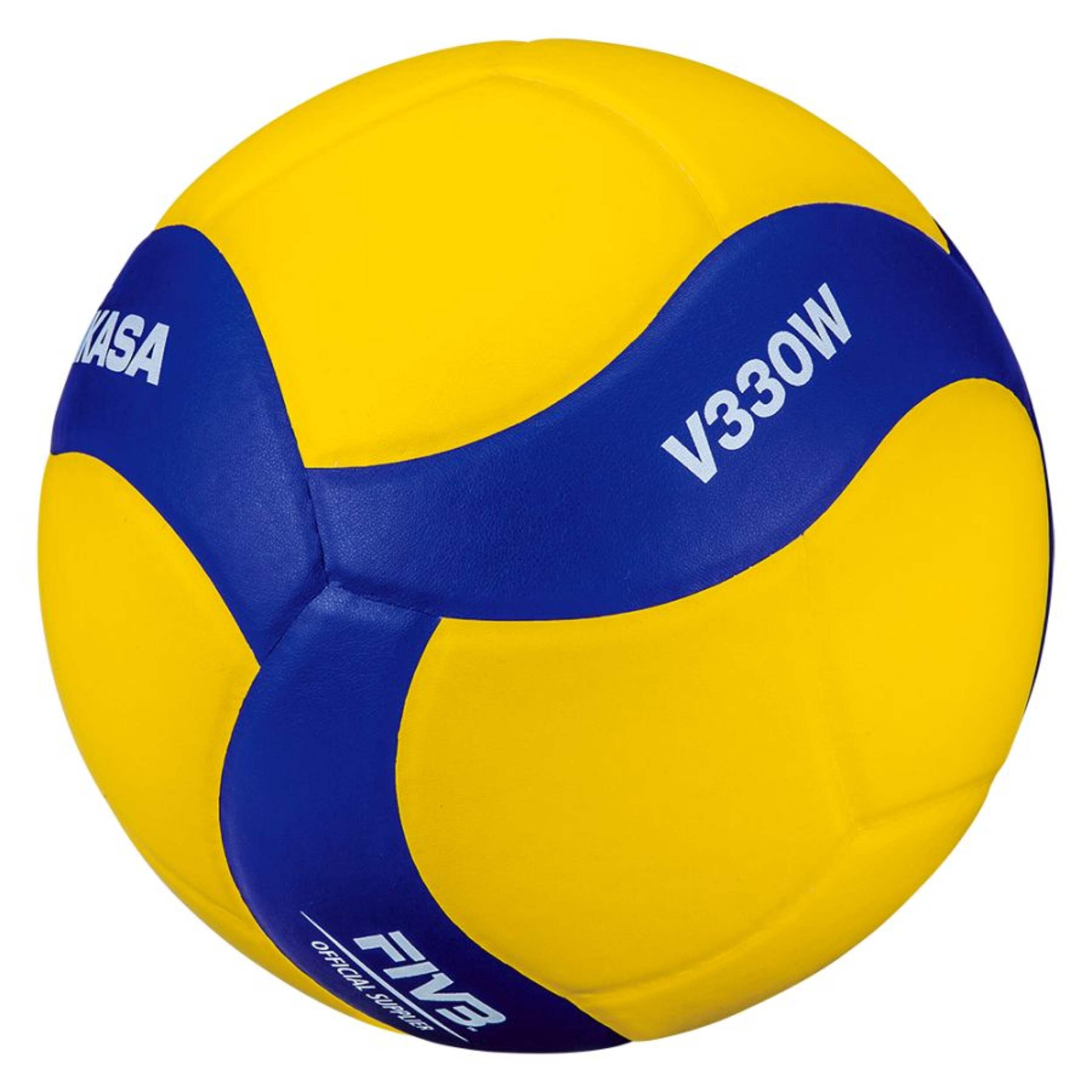 Mikasa V330W FIVB 18P Indoor Composite Volleyball, Blue/Yellow, Size 5 Front_Angled_Left