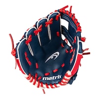 Matrix Youth Baseball Fielding Glove, Blue/Red, 8.5-inch, Left-Hand Throw Front_Angled_Right