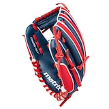 Matrix Youth Baseball Fielding Glove, Blue/Red, 9-inch, Right-Hand Throw Front_Three_Fourths_Angled_Left