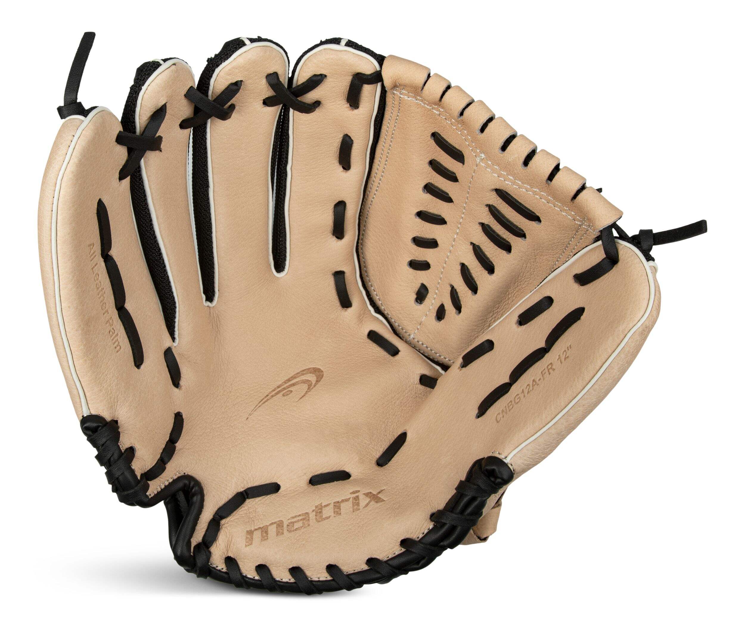 Matrix Baseball Fielding Glove, Black/Camel, 12-inch, Left-Hand Throw Front_Flat