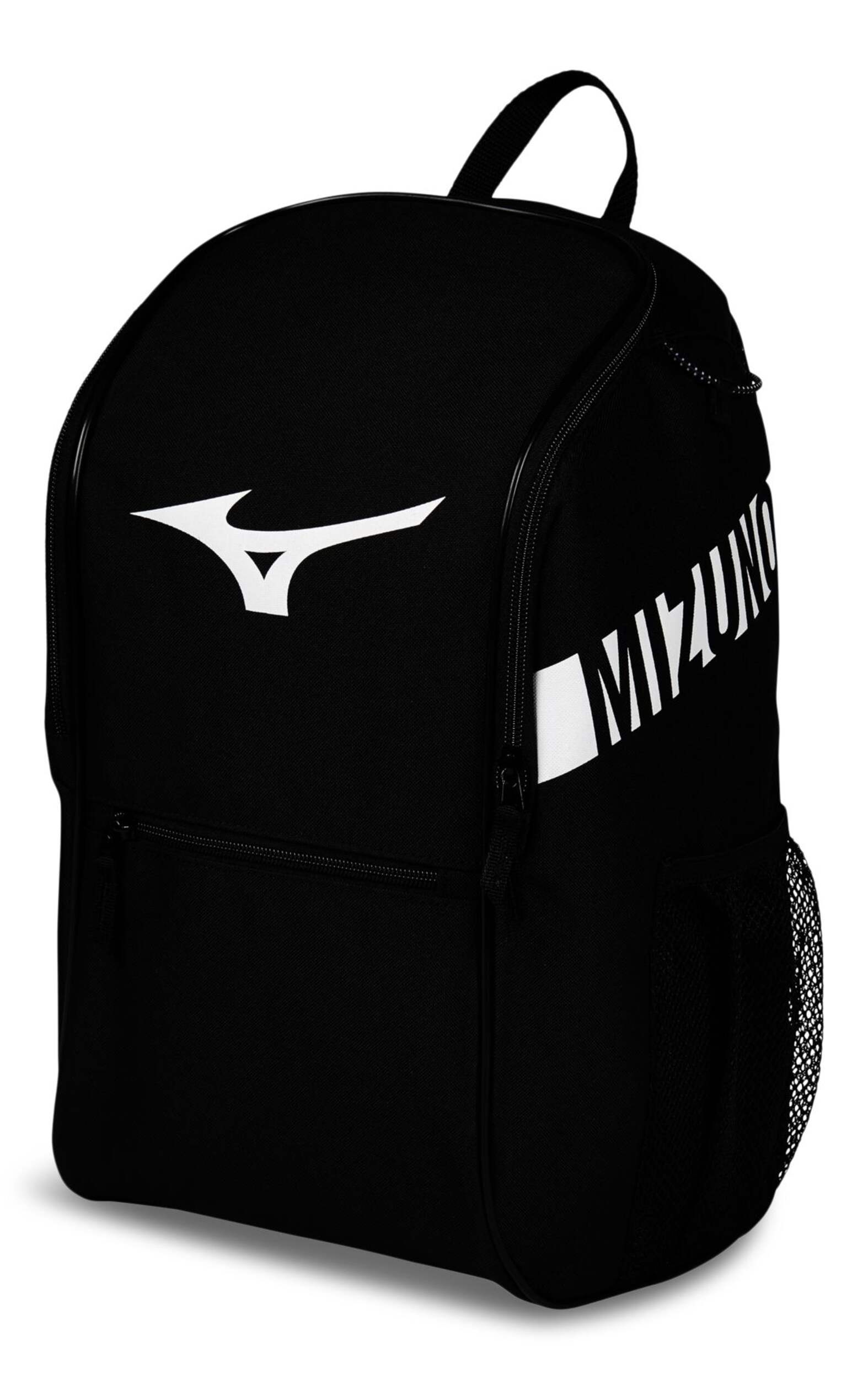 Mizuno Youth Future Backpack, Black Front_Three_Fourths_Angled_Left