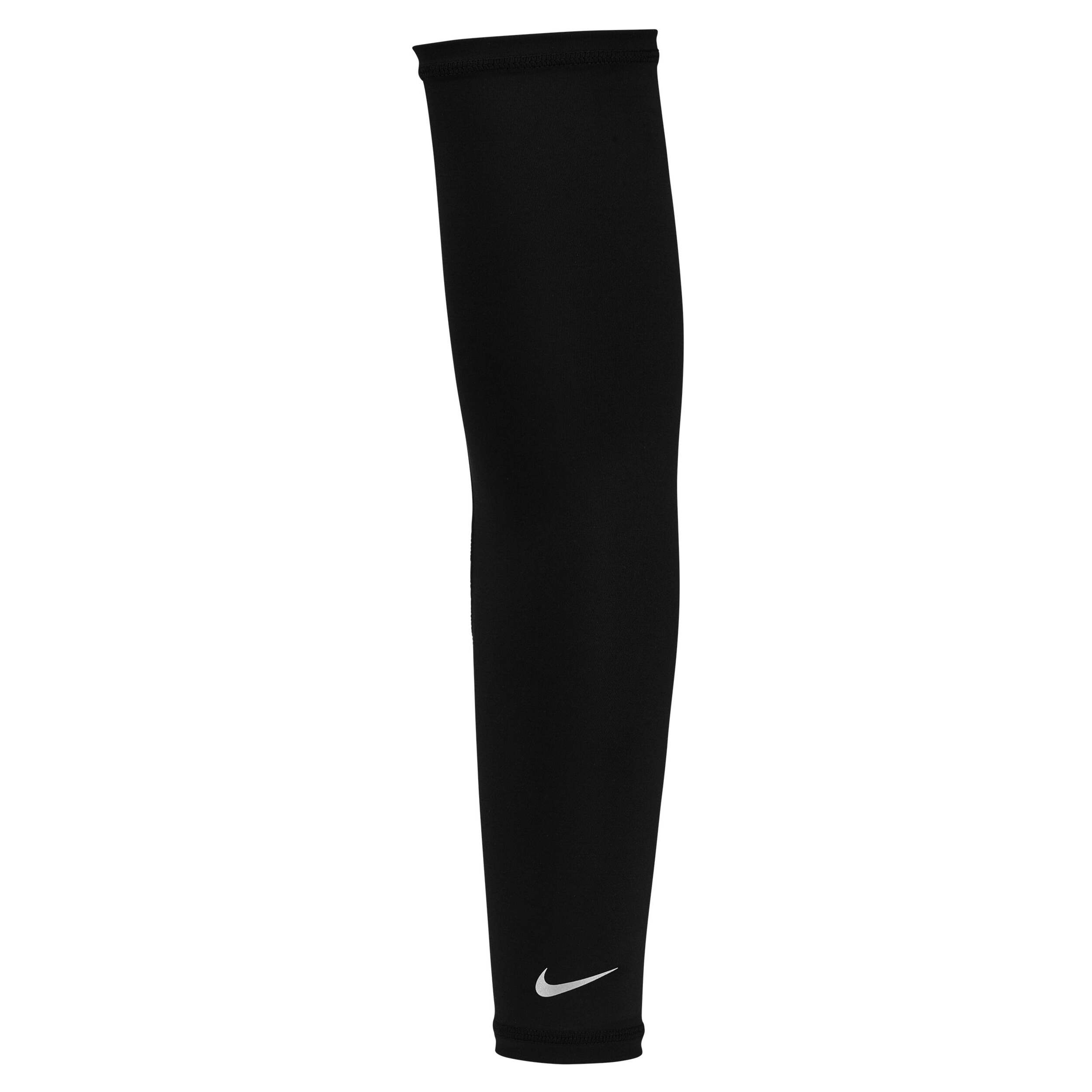 Nike Dri-Fit Lightweight 2.0 Running Training Sleeves, Black/Silver, L/XL, 1-Pair Front_Flat