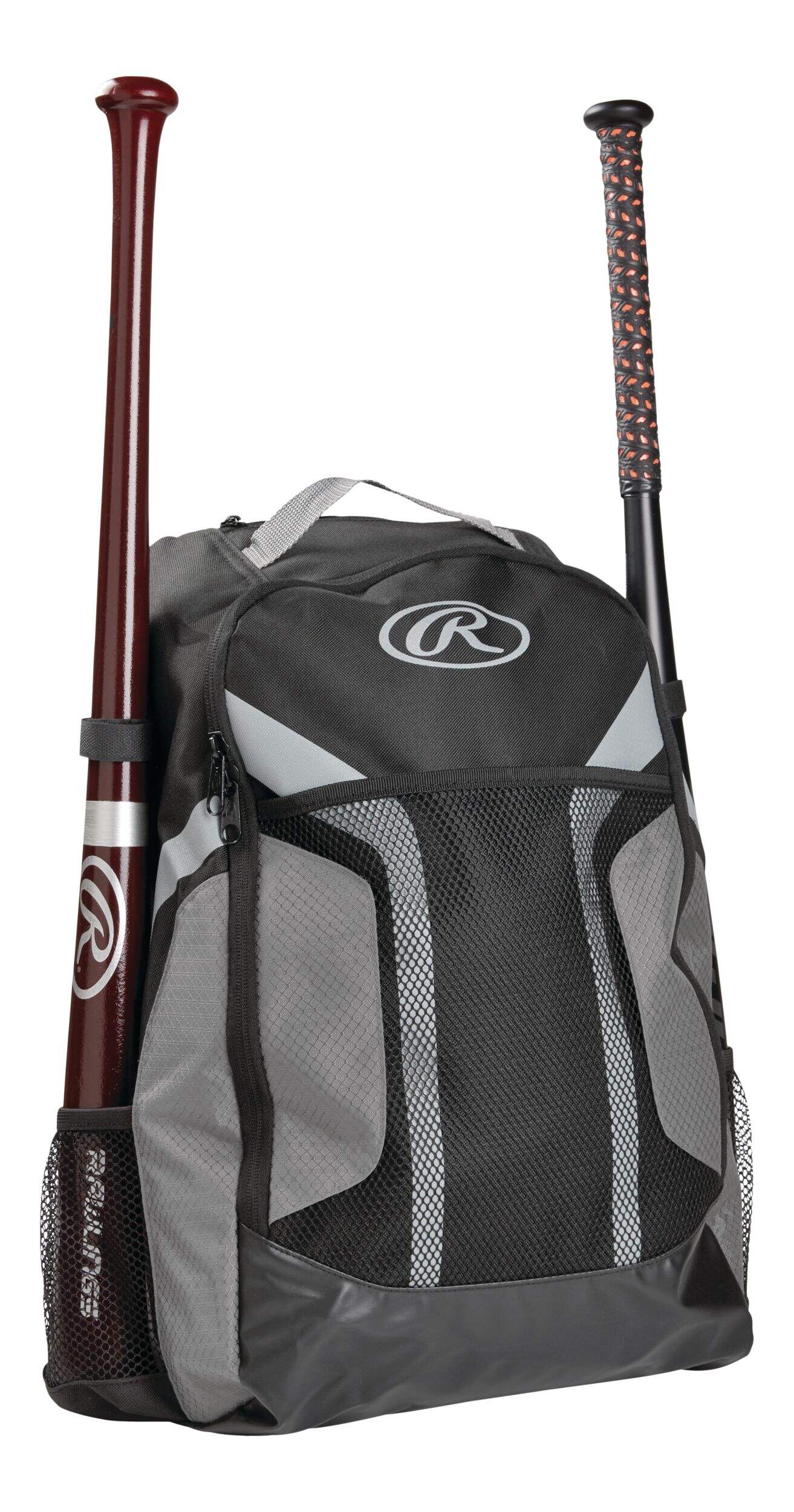 Rawlings R200 Baseball Backpack, Black/Grey, Youth Front_Three_Fourths_Angled_Right