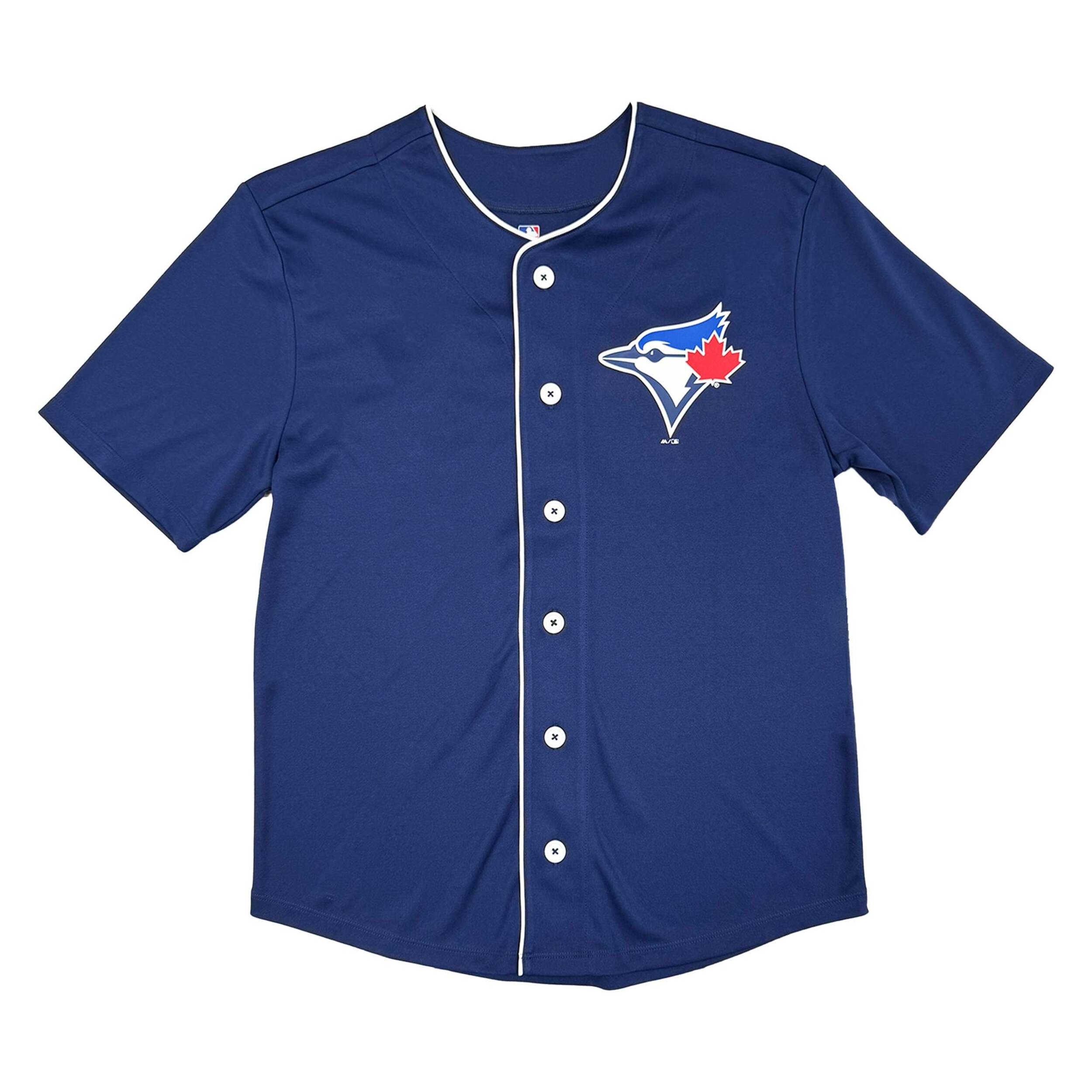 MLB Toronto Blue Jays Adult Short Sleeve Button Front Baseball Jersey, Navy, Assorted Sizes Front_Flat