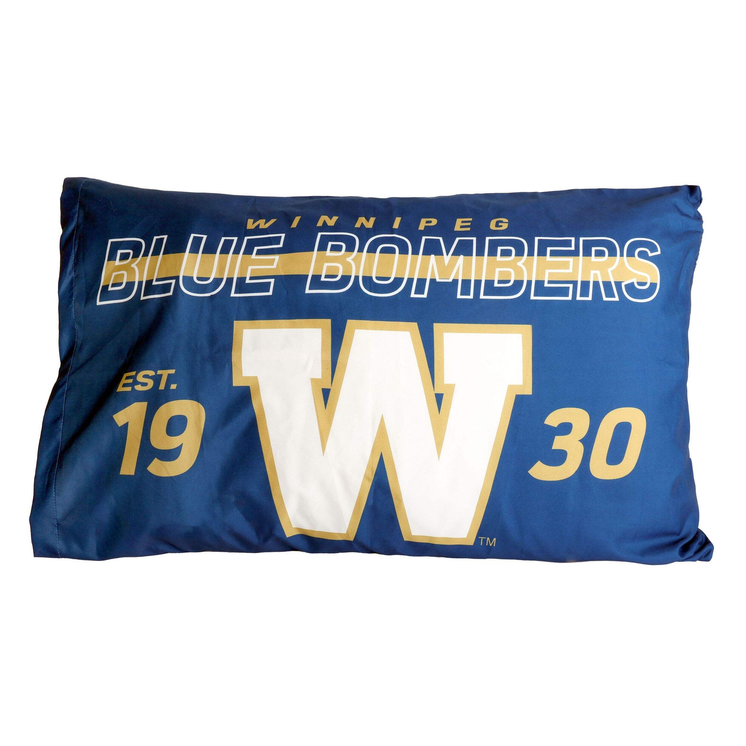 CFL Winnipeg Blue Bombers Reversible Pillow Case Set, Blue, 2-pk Front_Flat