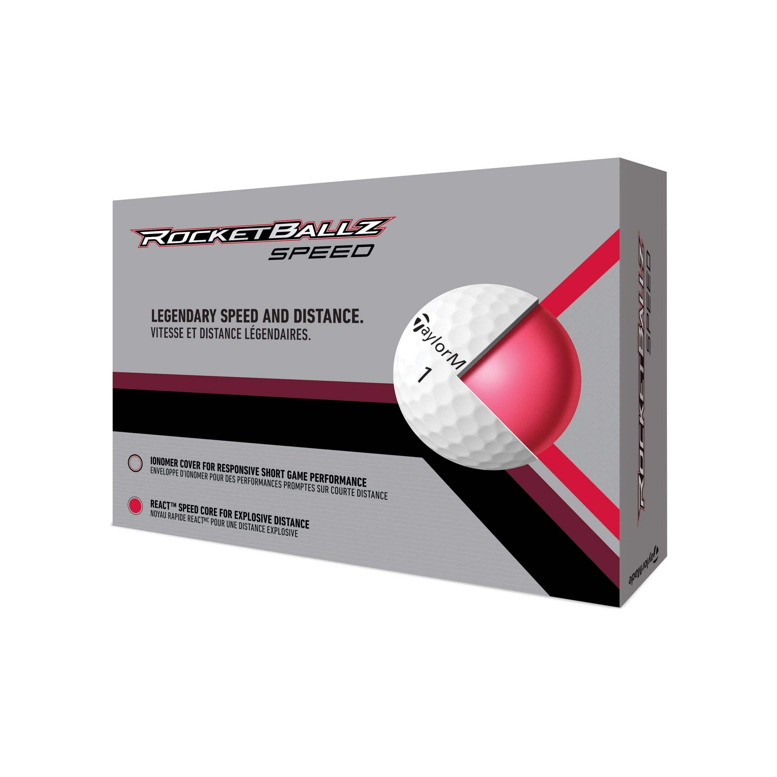 Balles de golf rapides TaylorMade RocketBallz, paq. 12, blanc Front_Angled_Left
