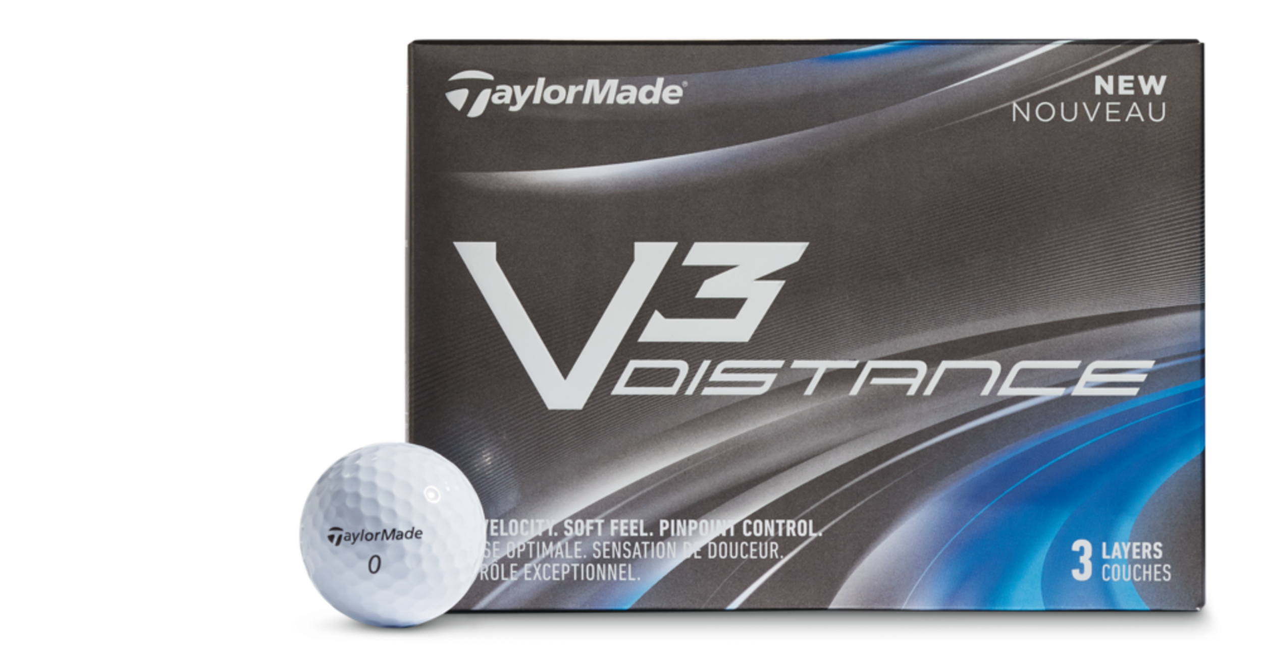 TaylorMade V3 Distance Golf Balls, 12-pk, White Front_Flat