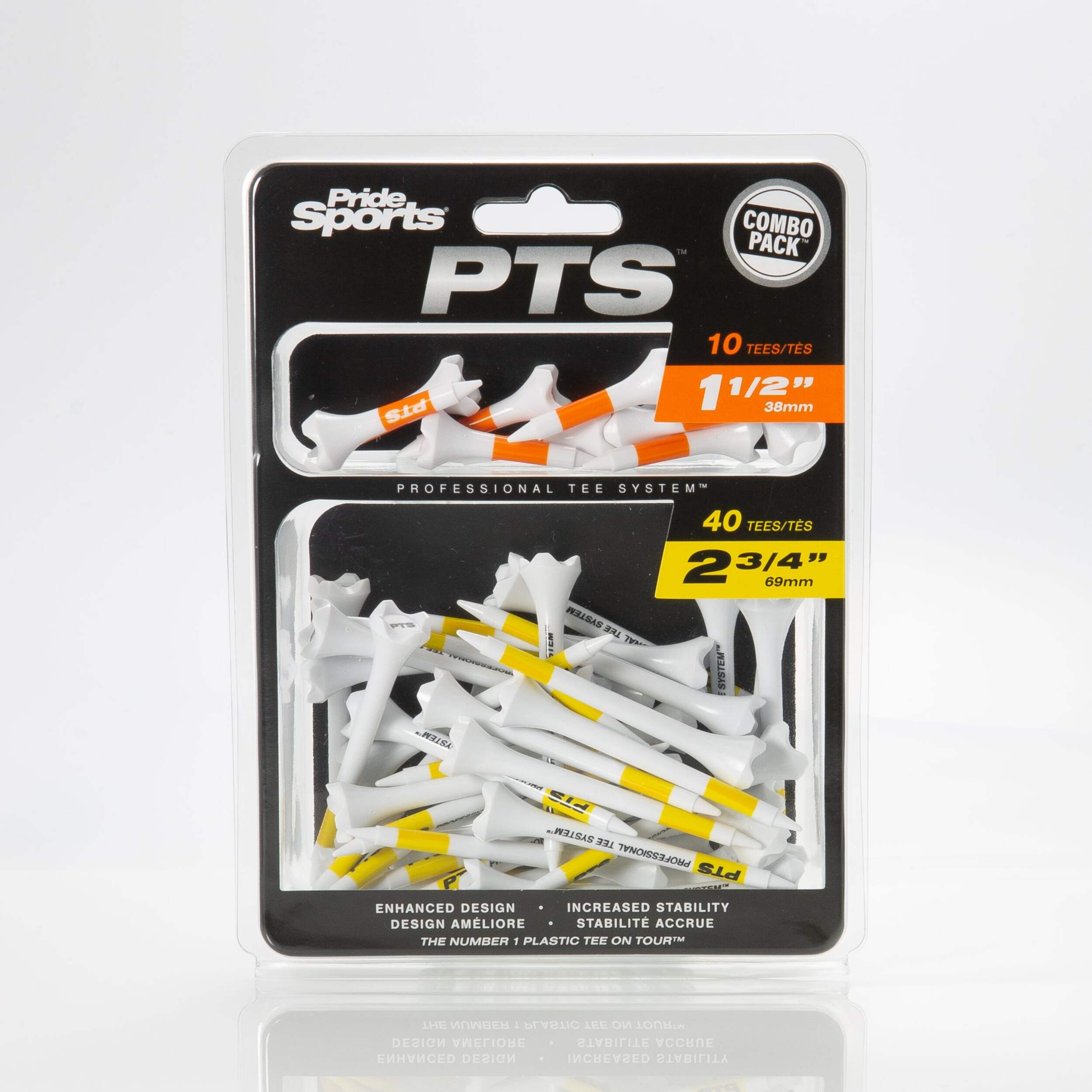 Pride Evolution Plastic Golf Tee Combo Pack, 40-pk, White Front_Flat