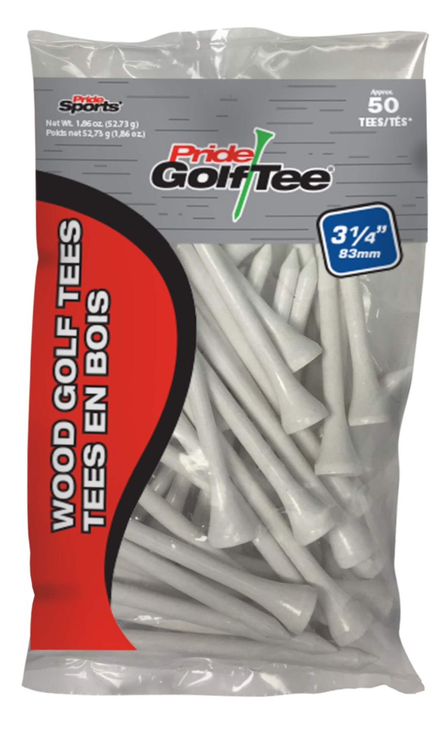 Pride Biodegradable Hardwood Golf Tee, 3-1/4-in, 50-pk, White Front_Flat