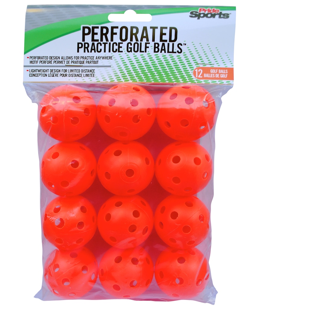 PrideSports Perforated Plastic Practice Golf Balls, Lightweight, 12pk