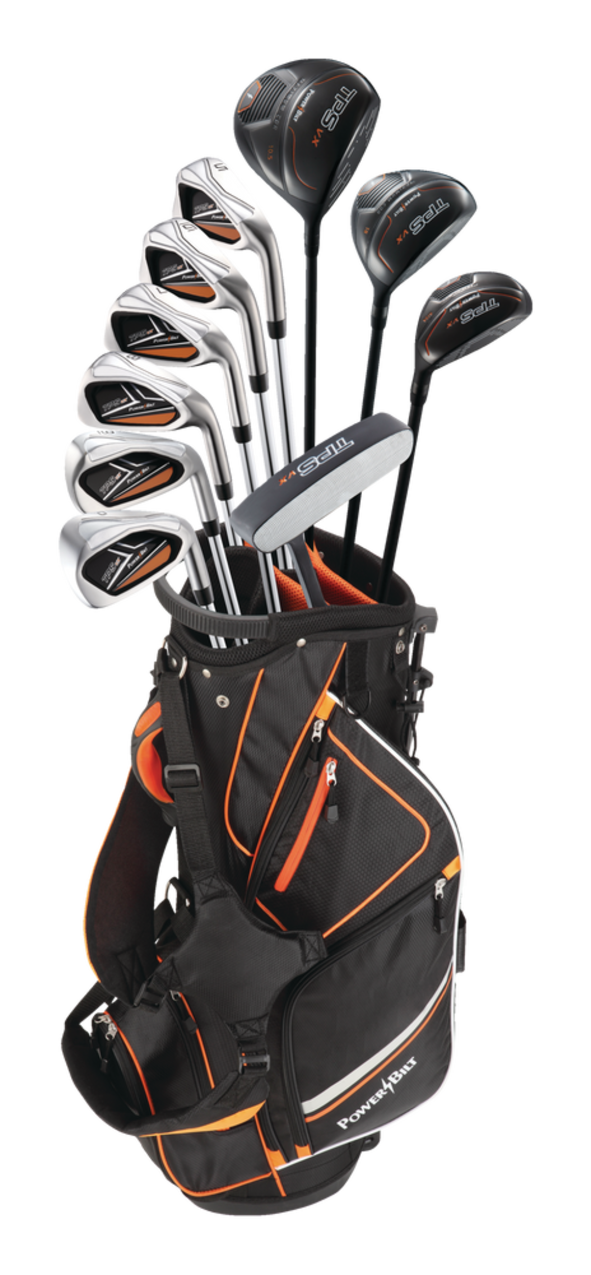 Ensemble de bâtons de golf PowerBilt VX pour hommes, légers, droitier, noir/orange Back_Angled_Left