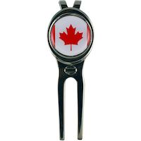 Outil de réparation des mottes de gazon PrideSports Canadian Flag, comprend un repère de balle Front_Flat