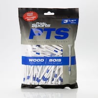 Pride Professional Tee System™ ProLength Plus Wood Golf Tee, 3-1/4-in Blue on White, 135-pk Front_Angled_Left