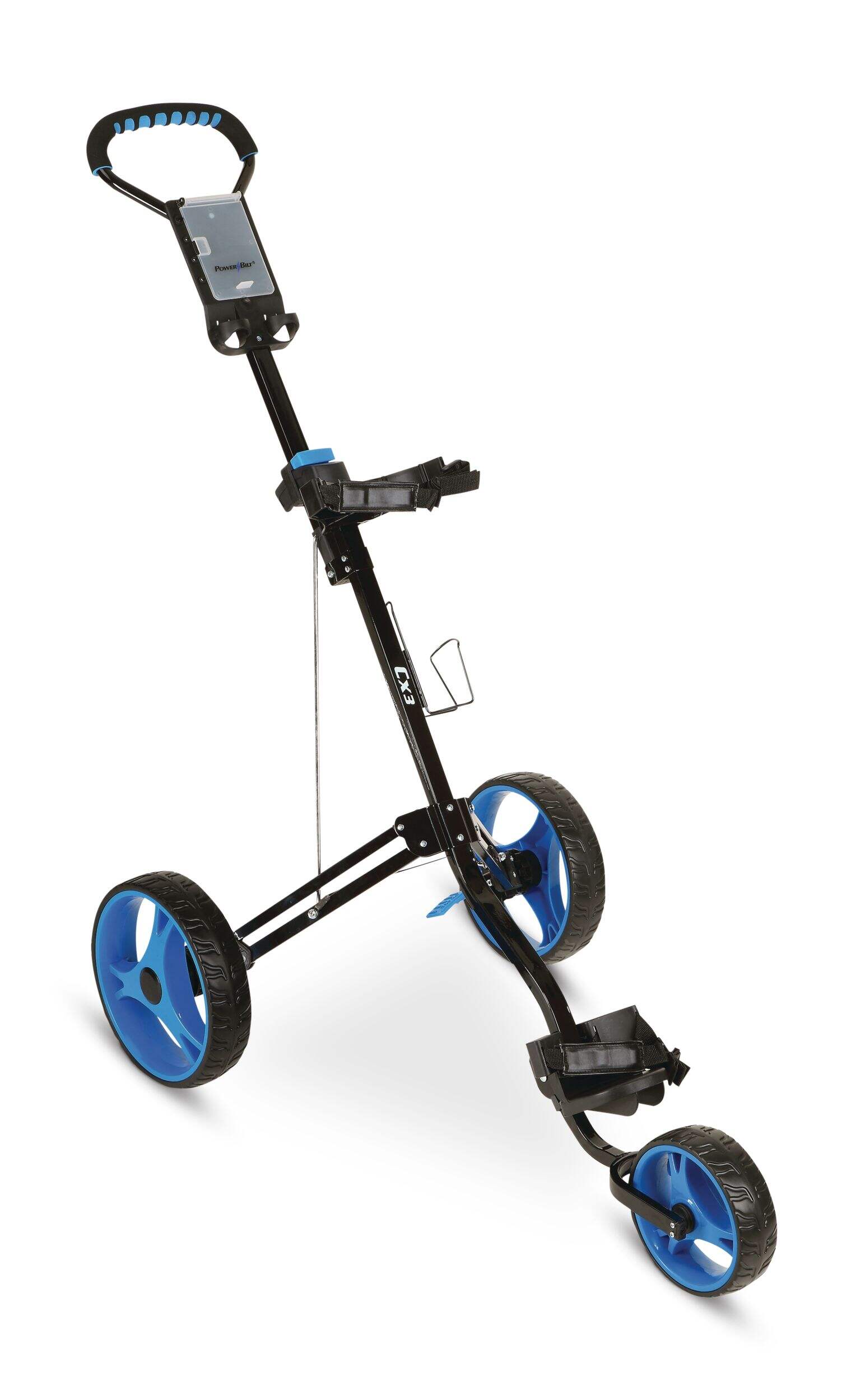 PowerBilt CX3 Aluminum Golf Push Cart Trolley, Lightweight, Blue Front_Three_Fourths_Angled_Right