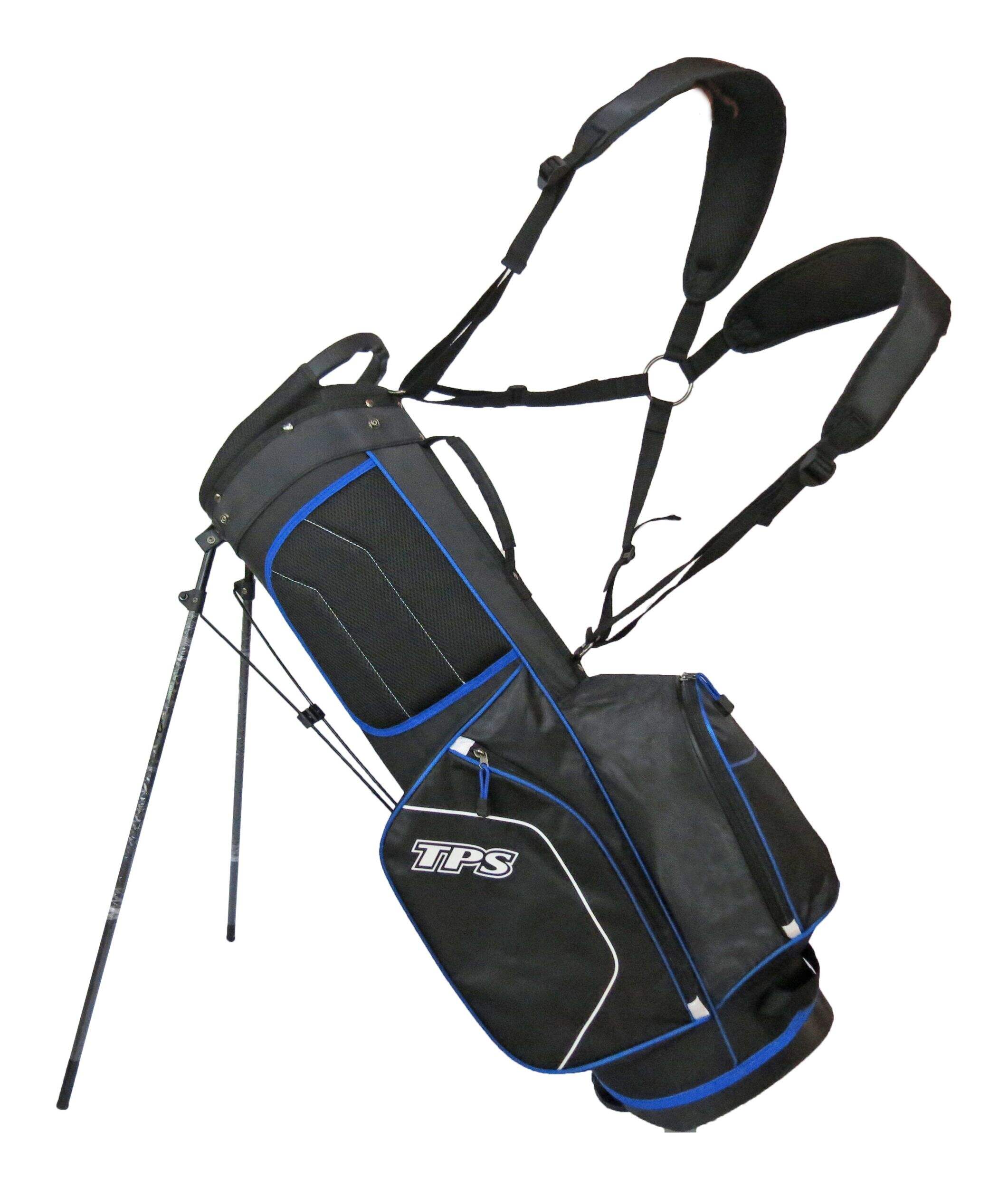PowerBilt Century 7-Way Golf Stand Bag, Black/Blue Front_Three_Fourths_Angled_Right